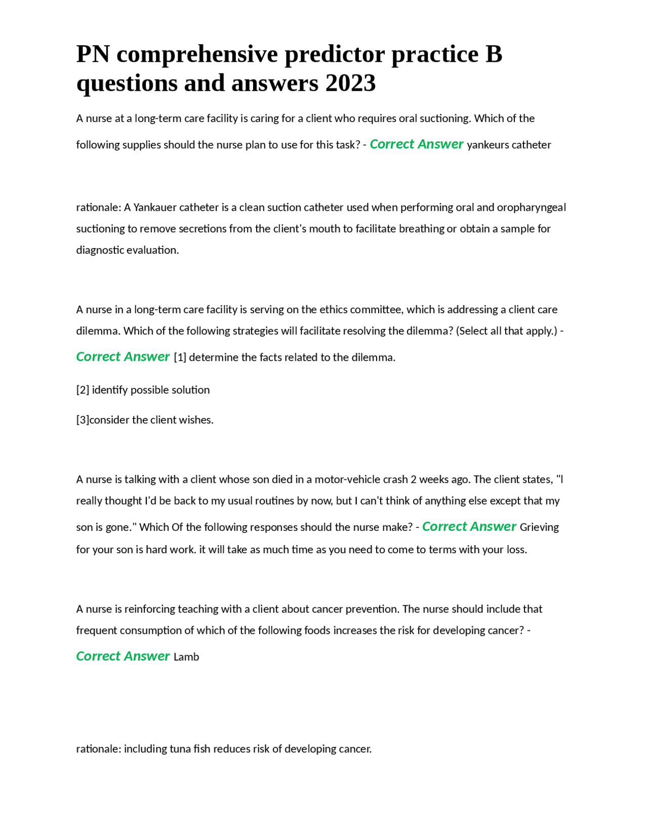 PN comprehensive predictor practice B questions and answers 2023