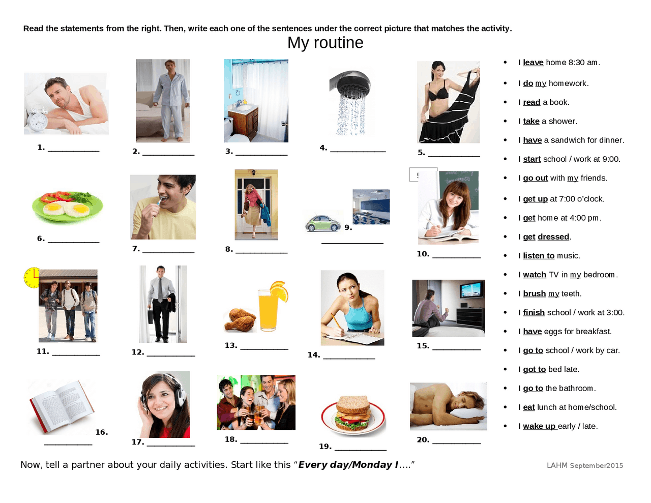 Phrases Daily Routine | Ejercicios de Lengua y Literatura | Docsity