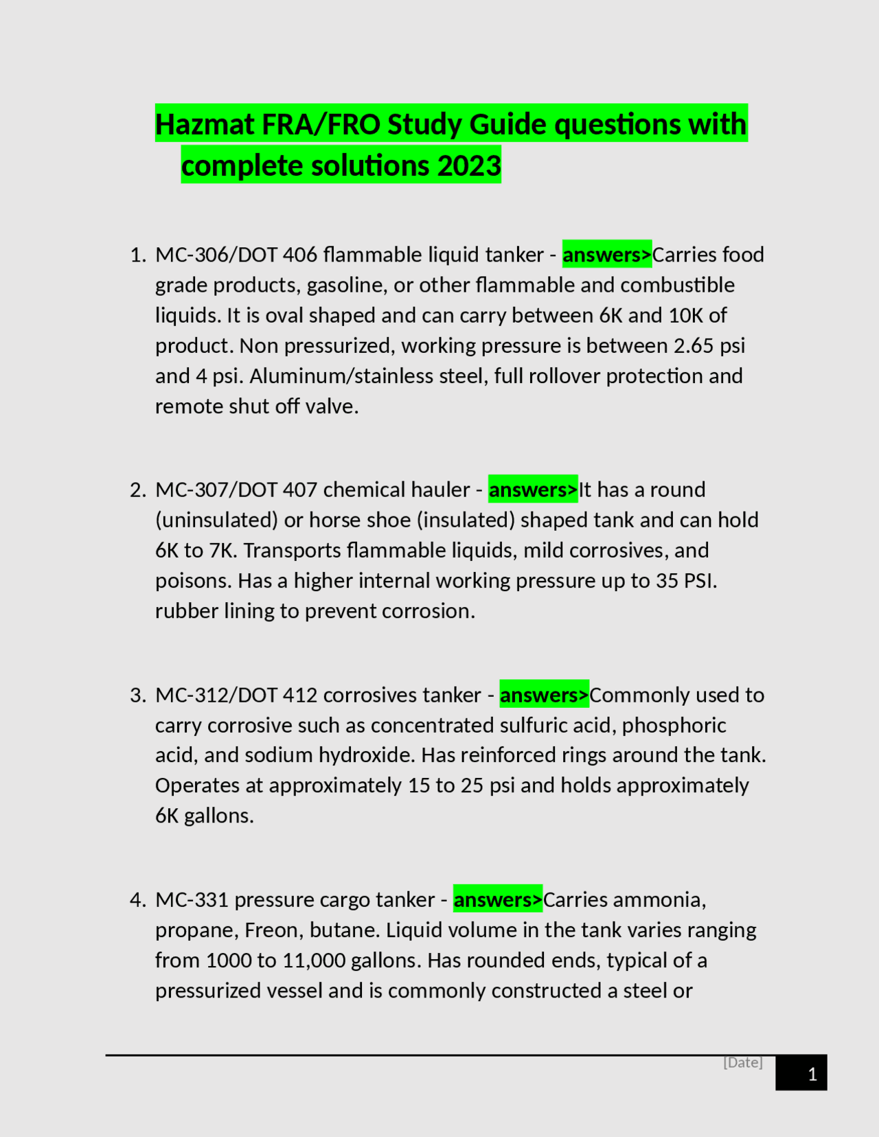 Hazmat FRA/FRO Study Guide questions with complete solutions 2023 ...