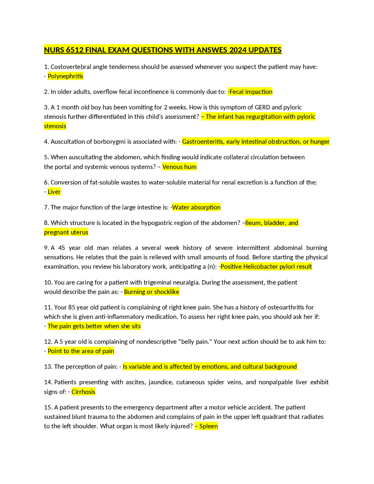 NURS 6512 FINAL EXAM QUESTIONS WITH ANSWES 2024 UPDATES | Exams Nursing ...