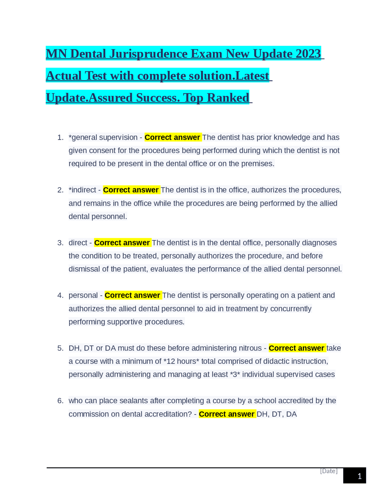 MN Dental Jurisprudence Exam New Update 2023 Actual Test with complete