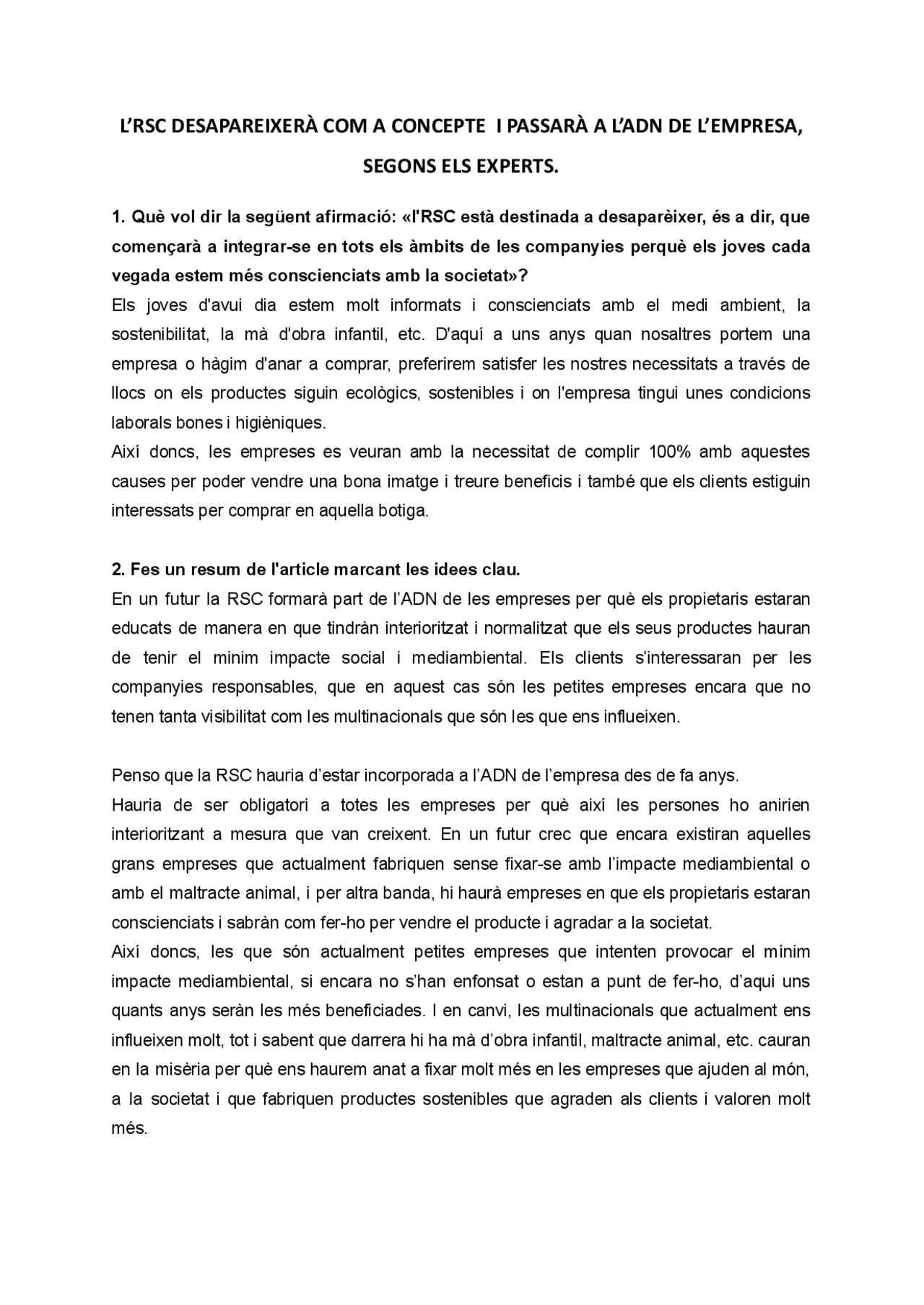 La RSC en el ADN de las empresas | Ejercicios de Economía de la Empresa ...