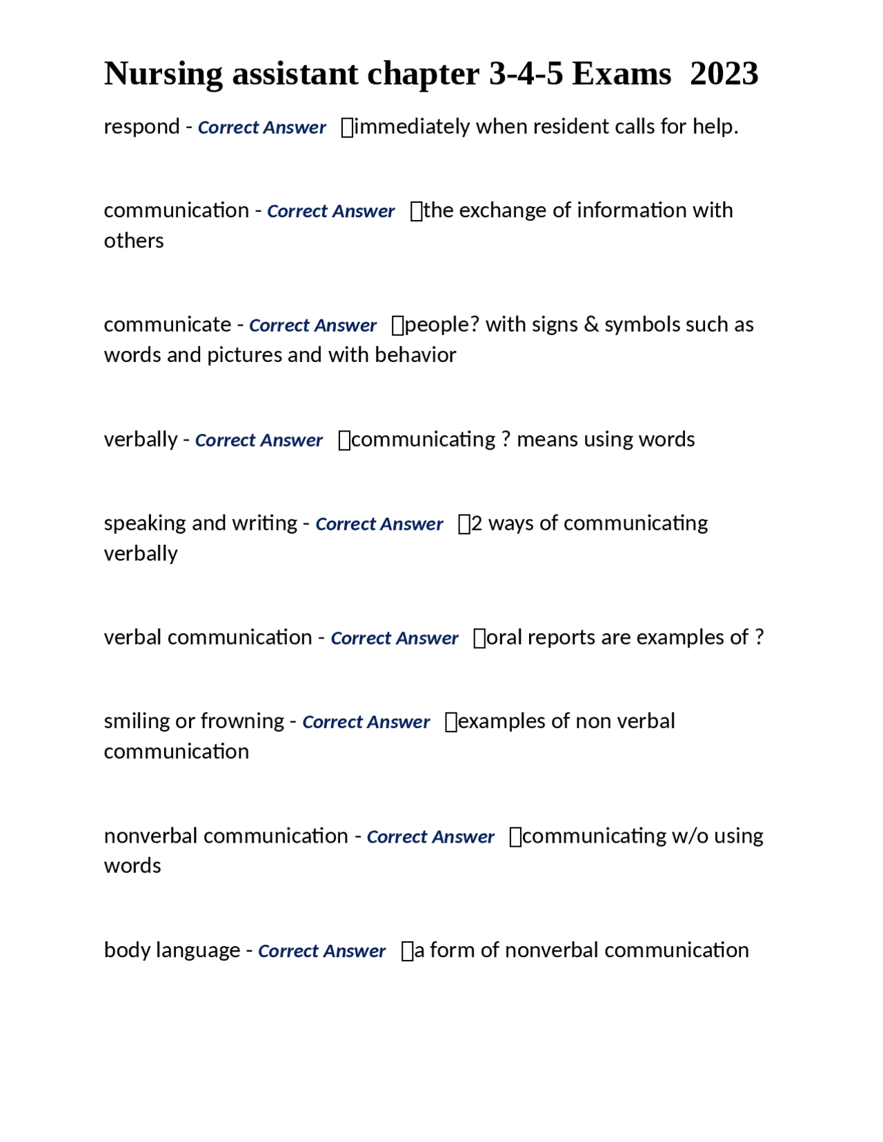 Nursing assistant chapter 345 Exams 2023 Exams Nursing Docsity