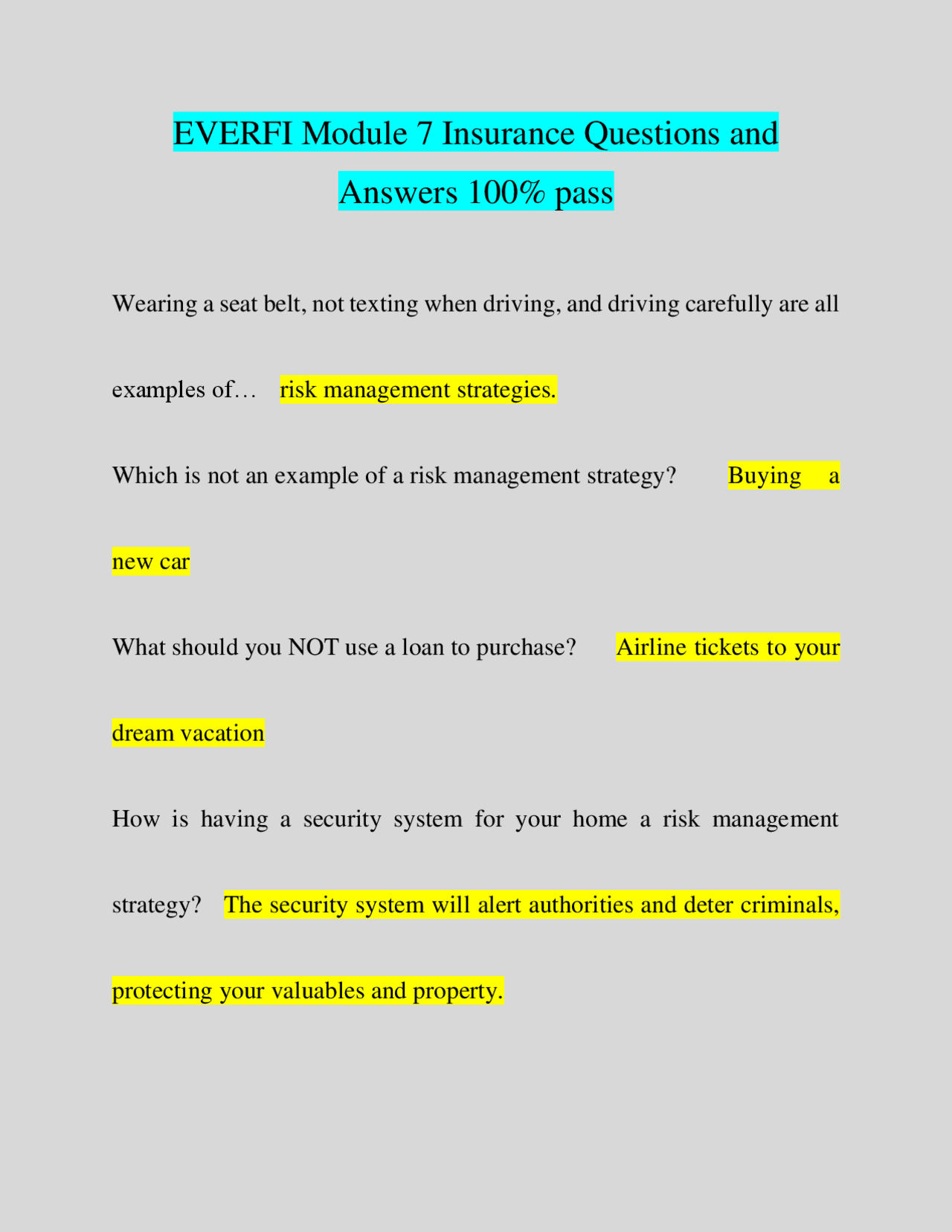 Everfi Module 7 Questions and Answers 100% pass | Exams Nursing | Docsity