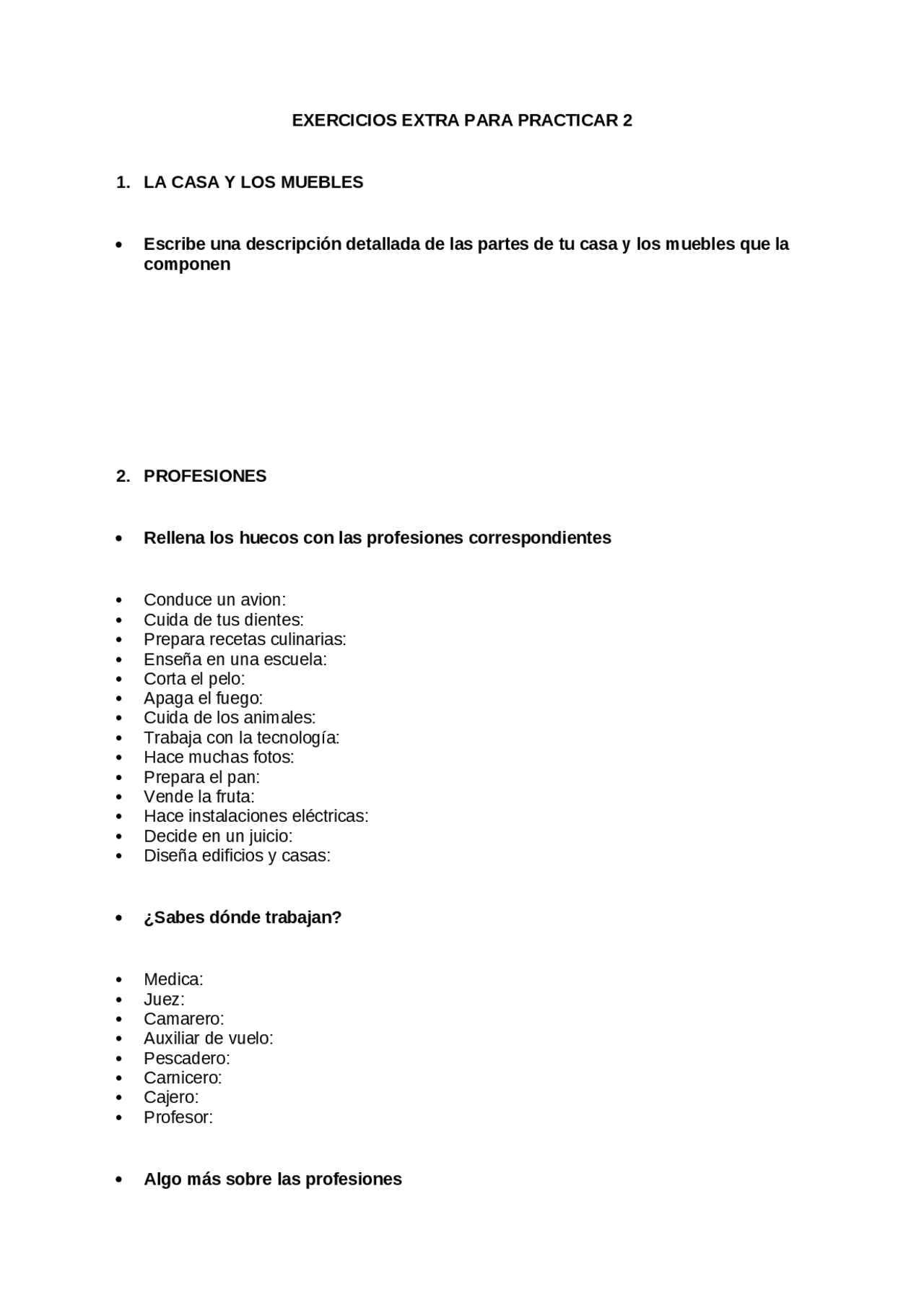esercizi di spagnolo per prima media