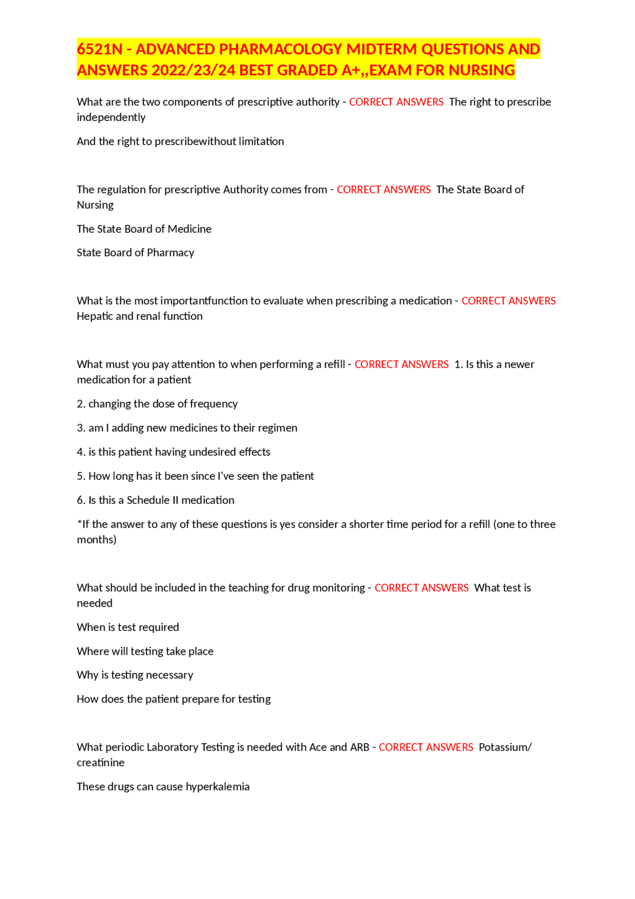 6521N - ADVANCED PHARMACOLOGY MIDTERM QUESTIONS AND ANSWERS 2022/23/24 ...