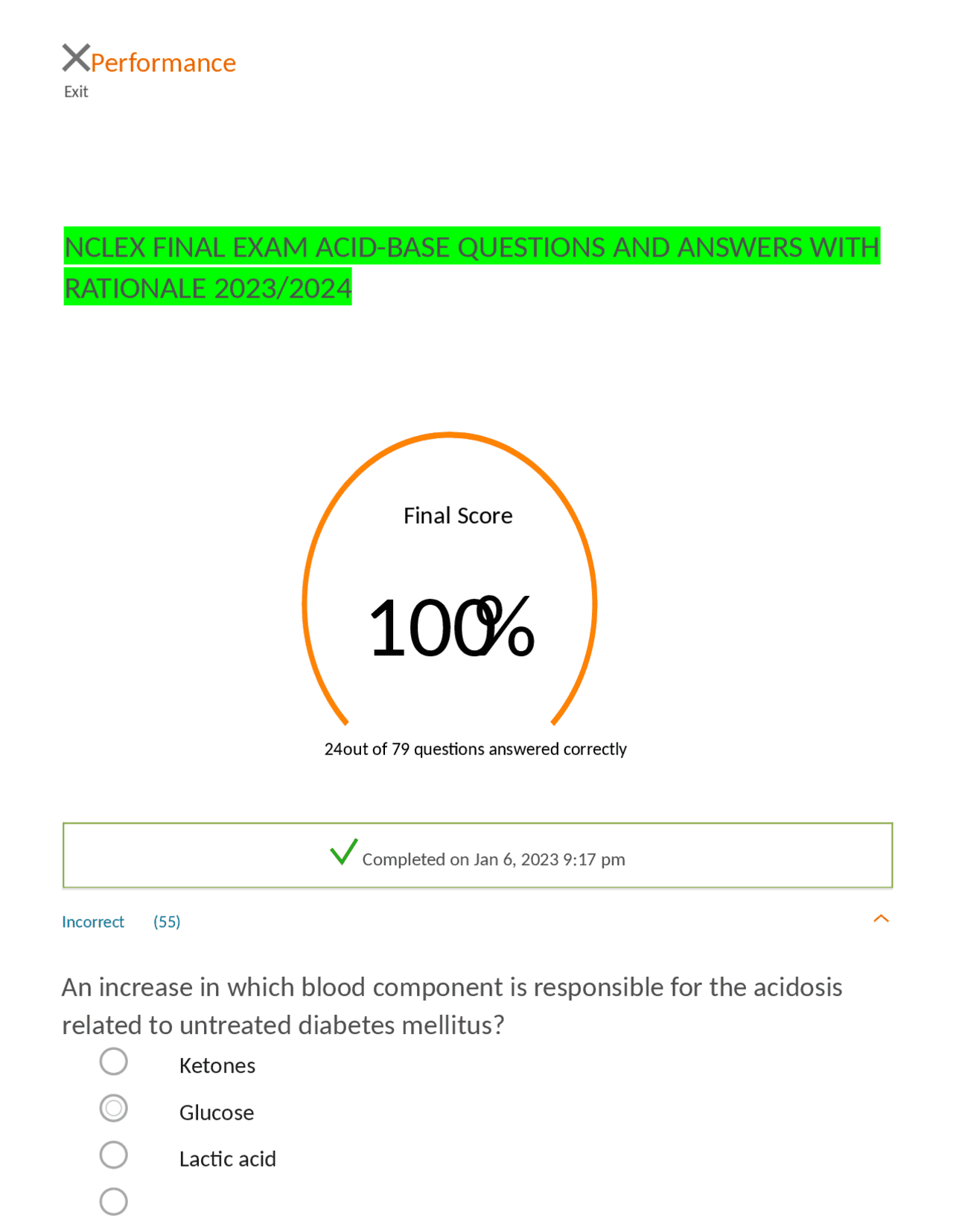 NCLEX FINAL EXAM ACIDBASE QUESTIONS AND ANSWERS WITH RATIONALE 2023/