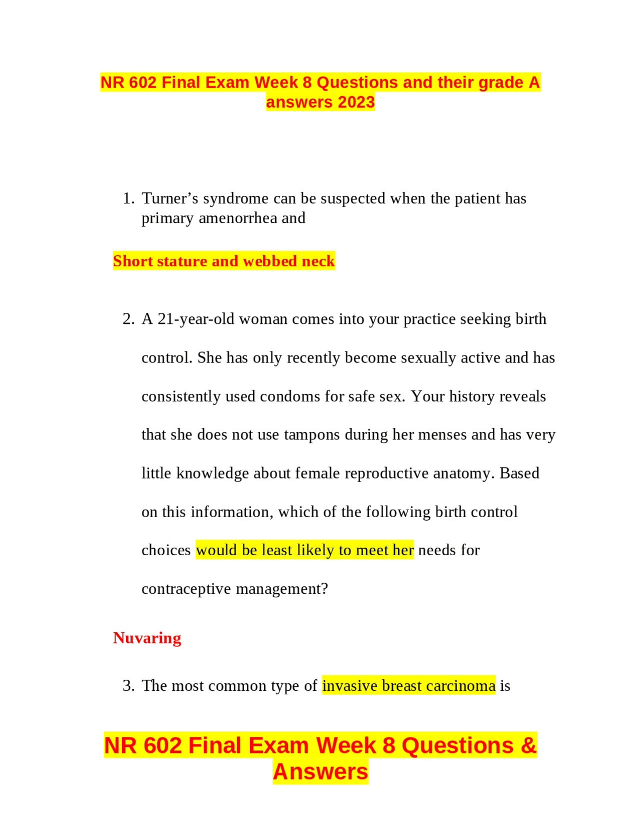 NR 602 Final Exam Week 8 Questions and Answers | Exams Biology | Docsity