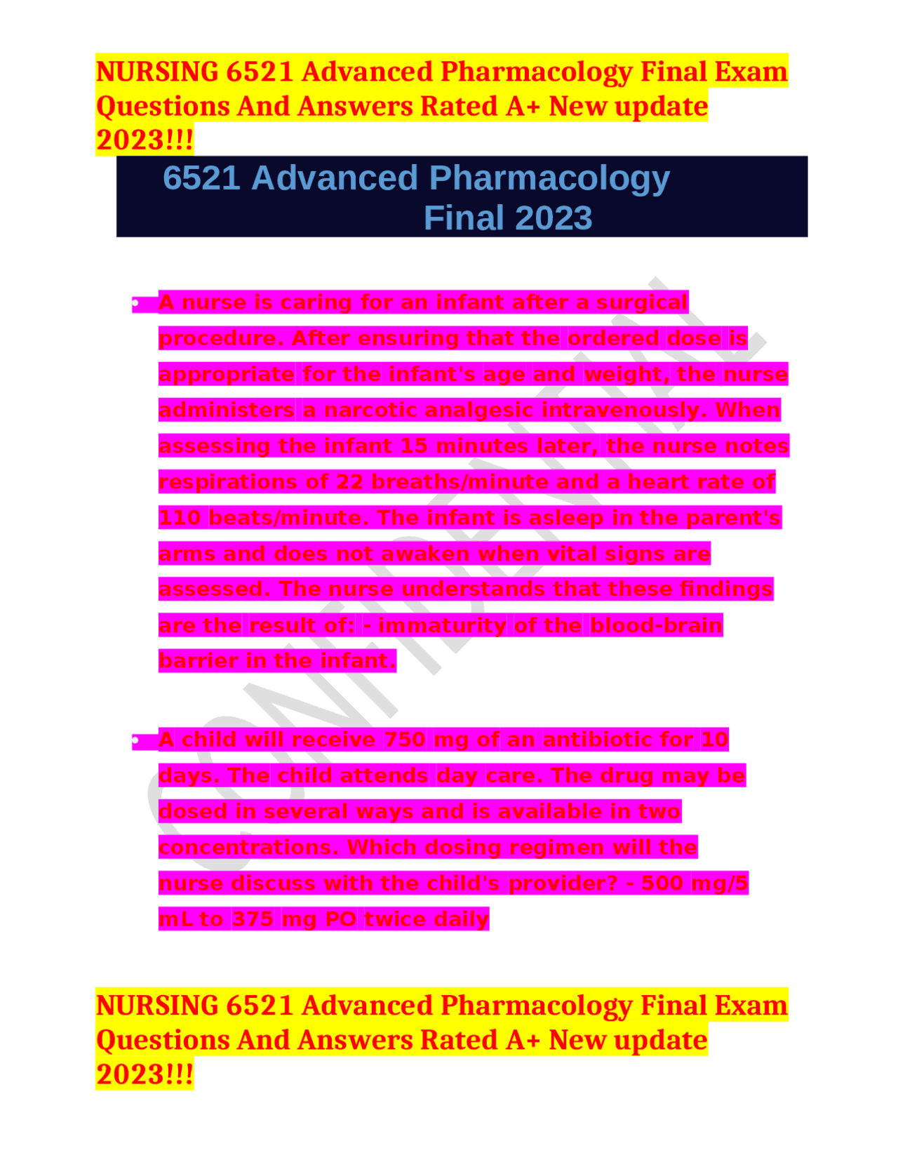 NURSING 6521 Advanced Pharmacology Final Exam Questions And Answers ...