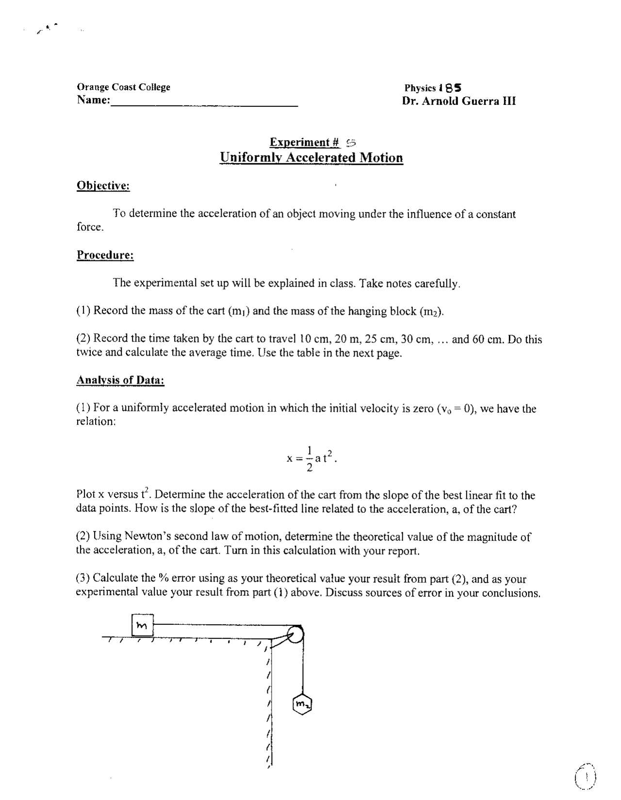 Acceleration of motion using f=ma | Lab Reports Engineering | Docsity
