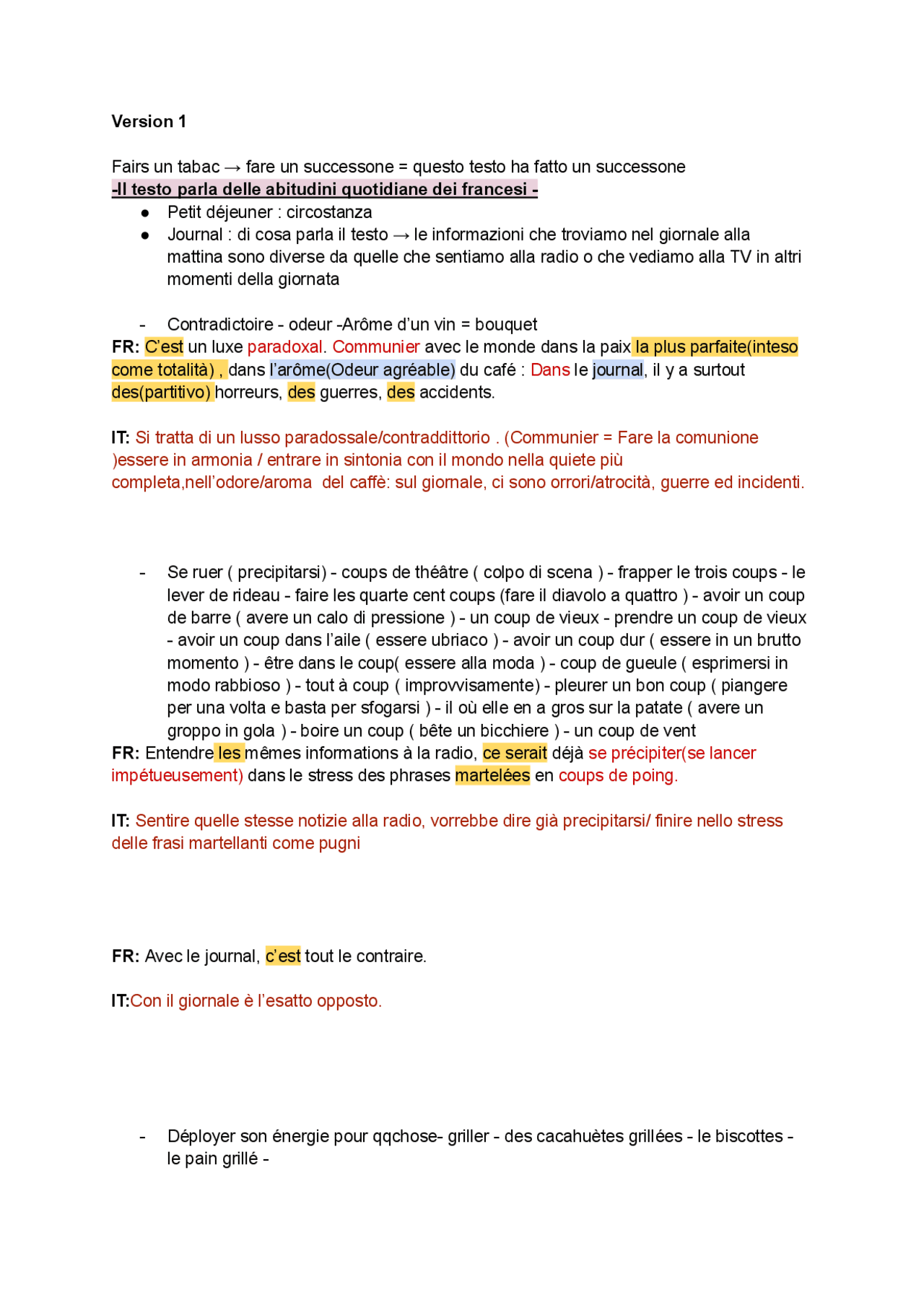traduzione in francese da italiano