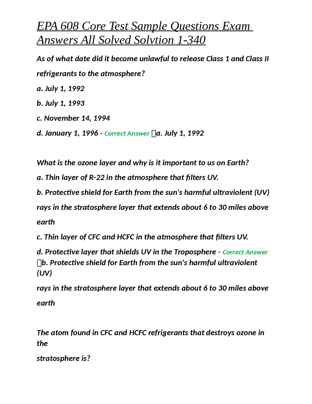 EPA 608 Core Test Sample Questions Exam Answers All Solved Solvtion 1 ...