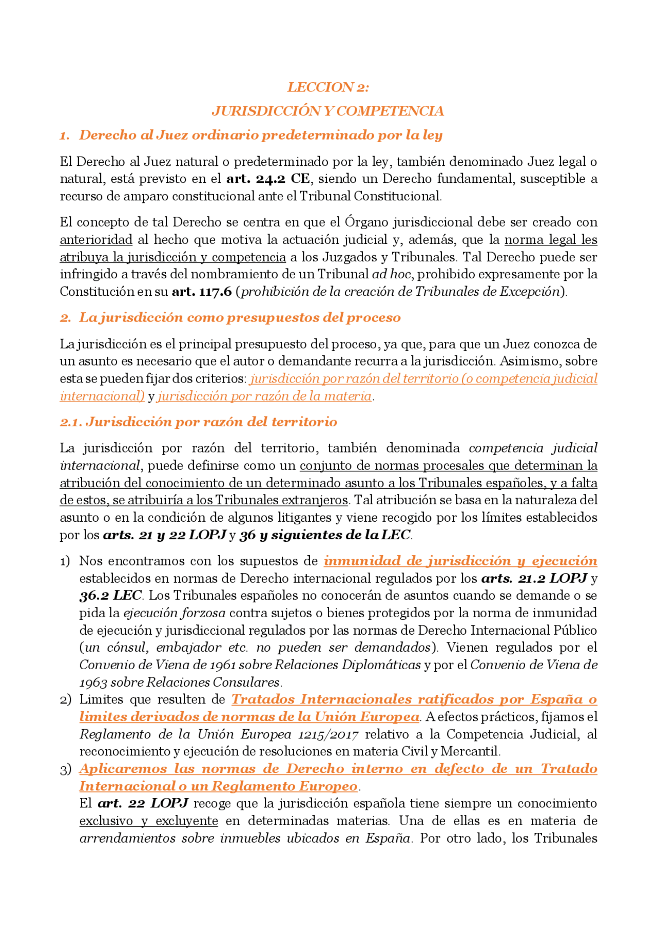 Tema 2: jurisdicción y competencia | Apuntes de Derecho Procesal | Docsity