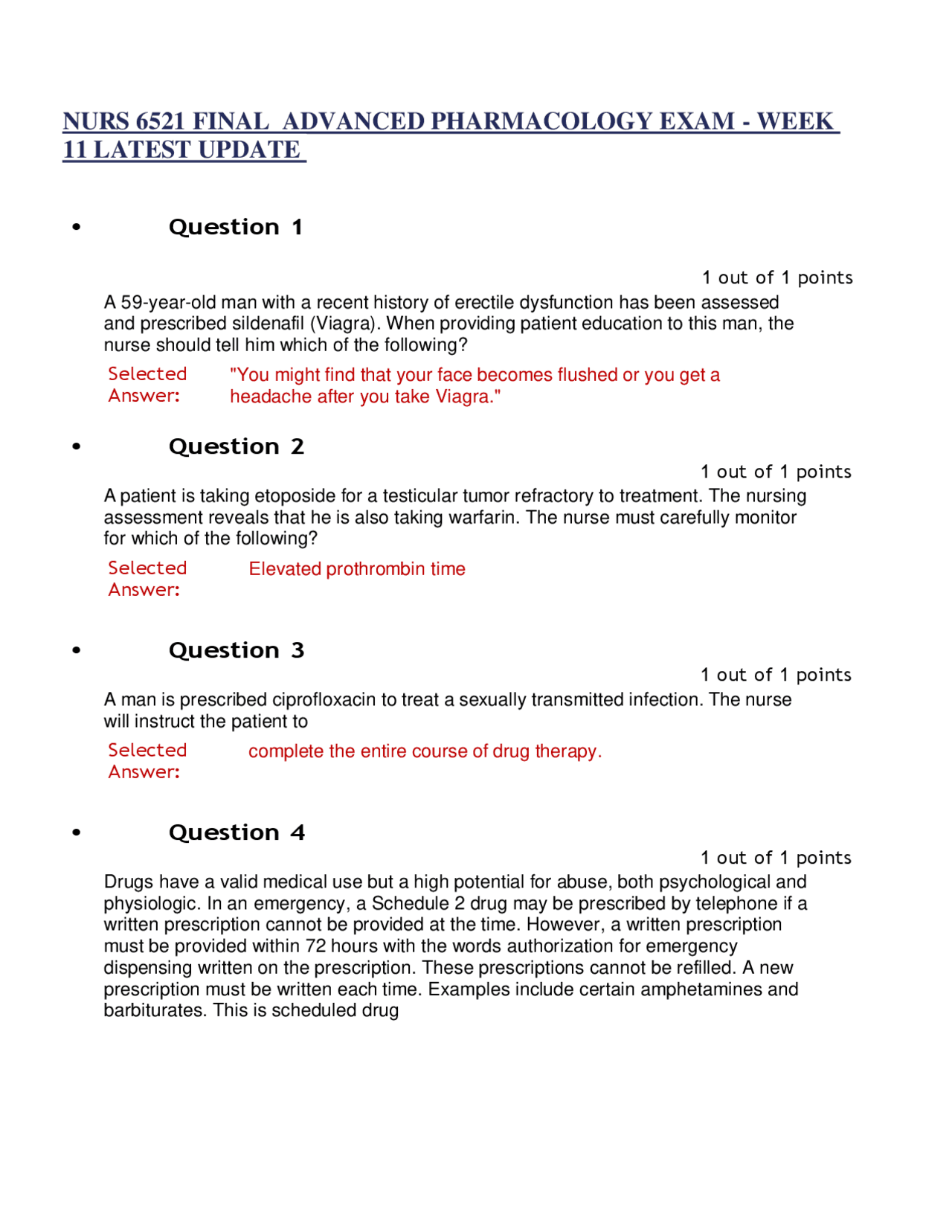 NURS 6521 FINAL ADVANCED PHARMACOLOGY EXAM - WEEK 11 LATEST UPDATE ...
