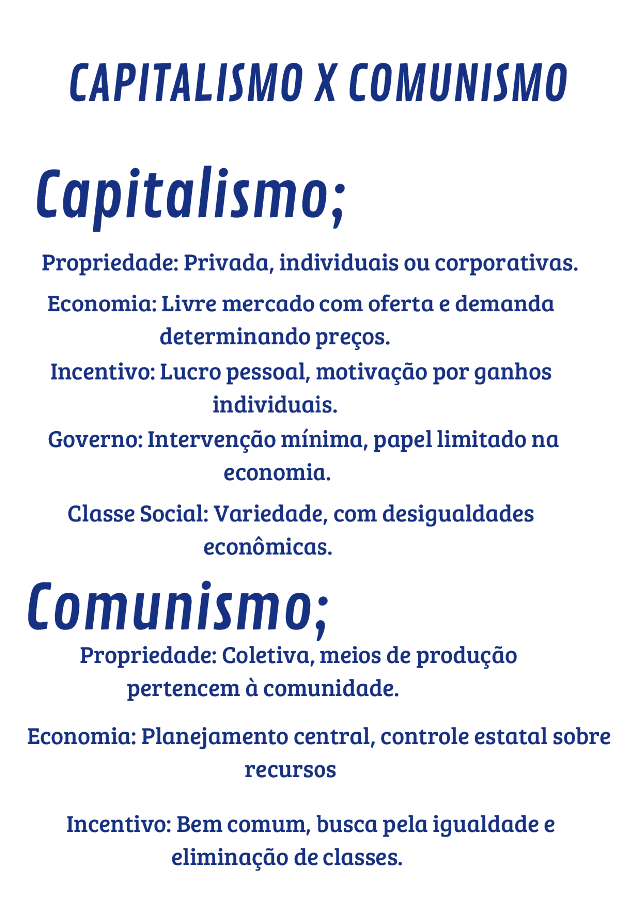 CAPITALISMO X COMUNISMO | Esquemas História | Docsity