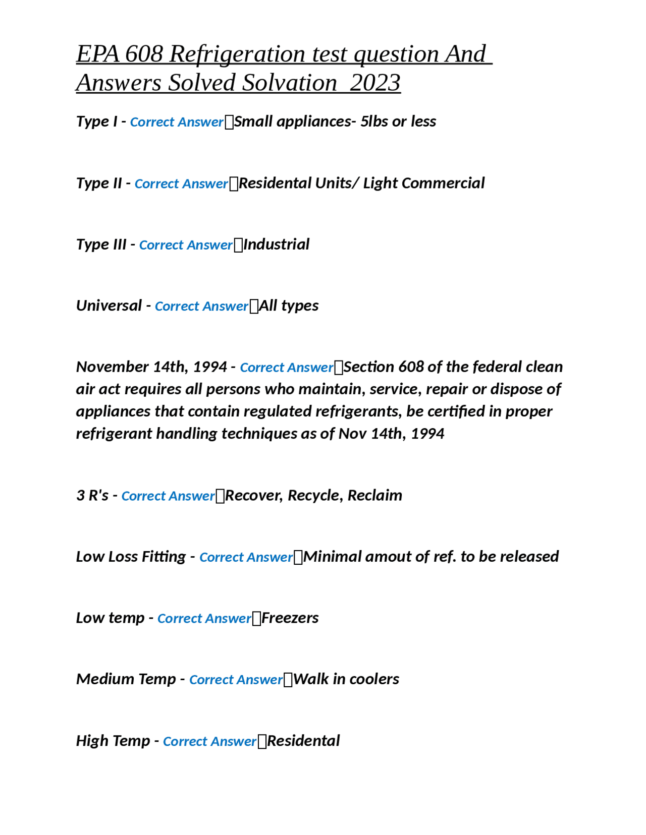 EPA 608 Refrigeration test question And Answers Solved Solvation 2023
