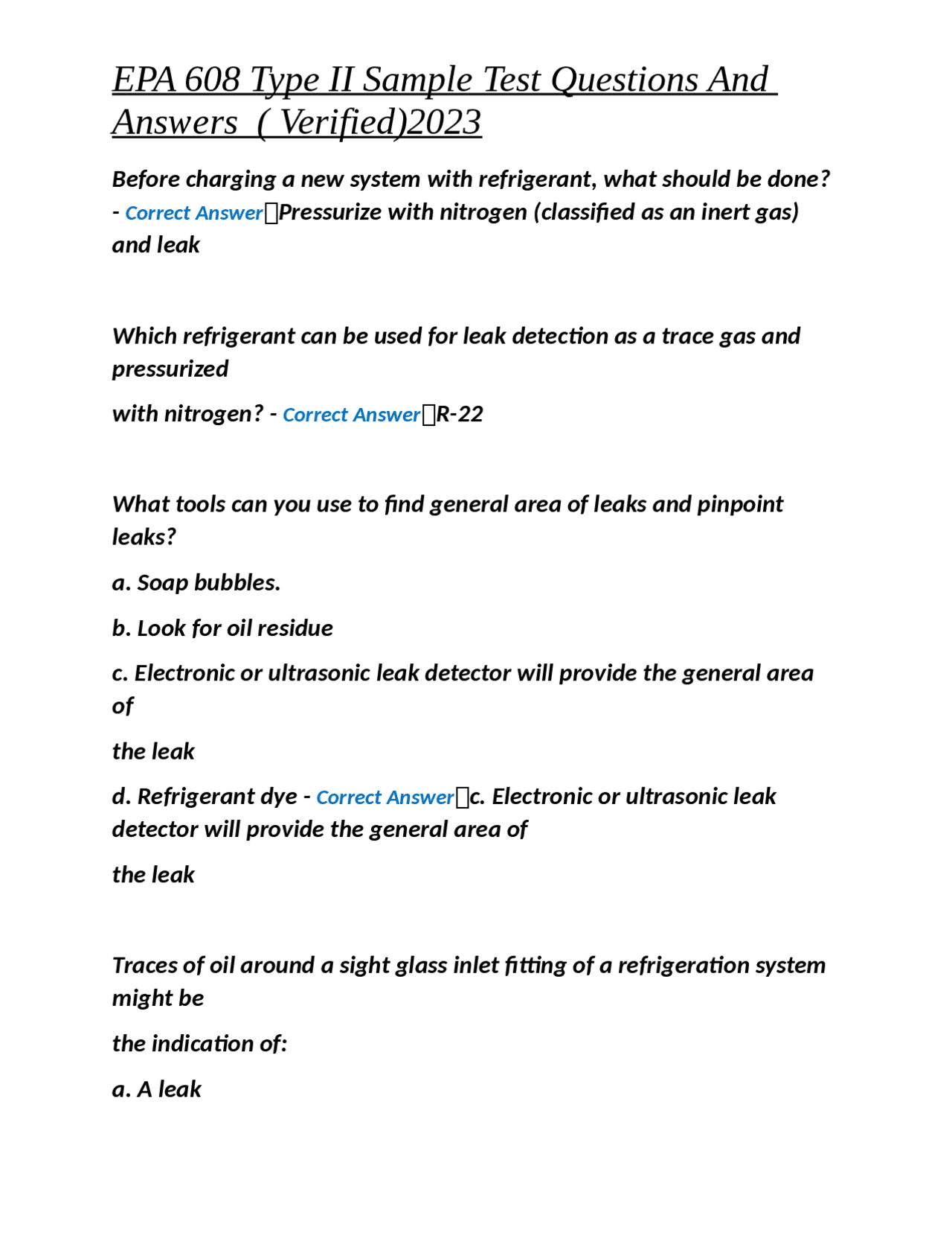 EPA 608 Type II Sample Test Questions And Answers ( Verified)2023 ...