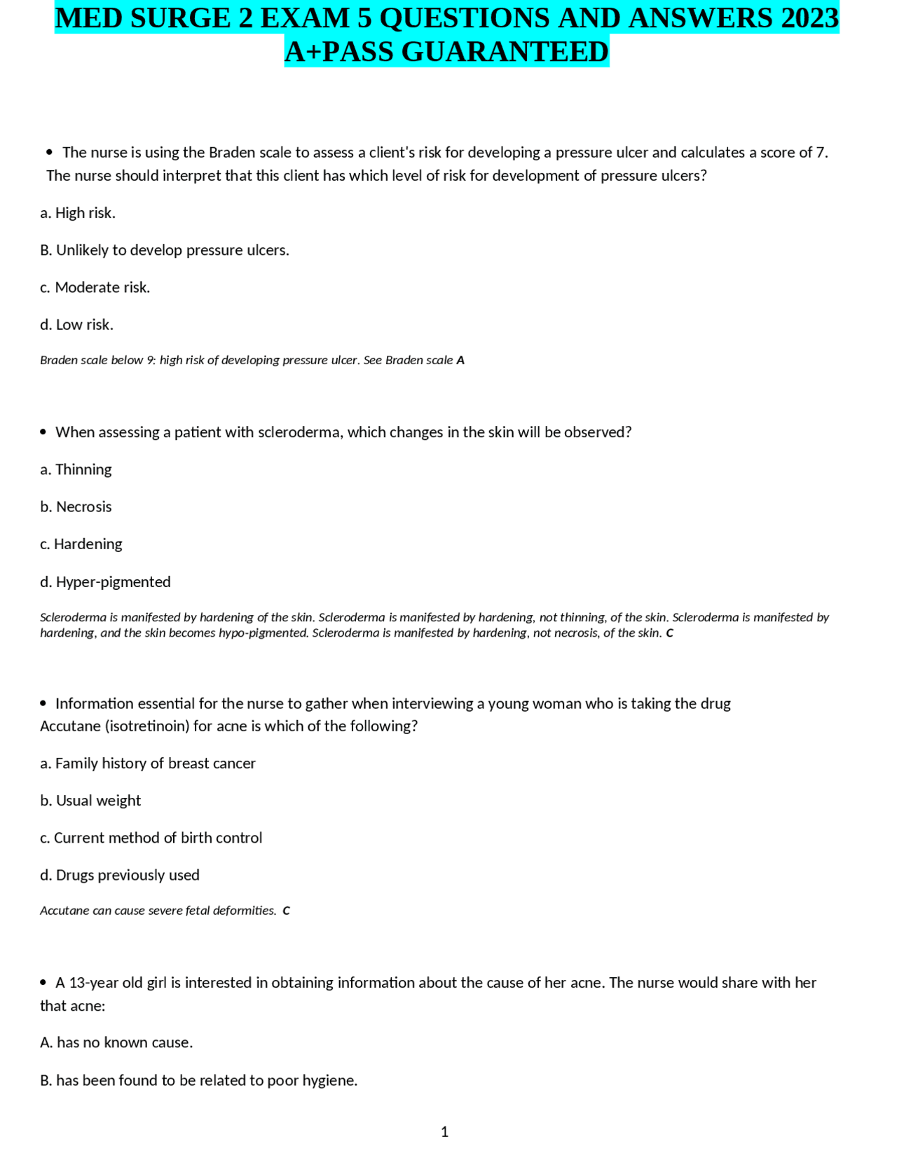 MED SURGE 2 EXAM 5 QUESTIONS AND ANSWERS 2023 A+PASS GUARANTEED | Exams ...