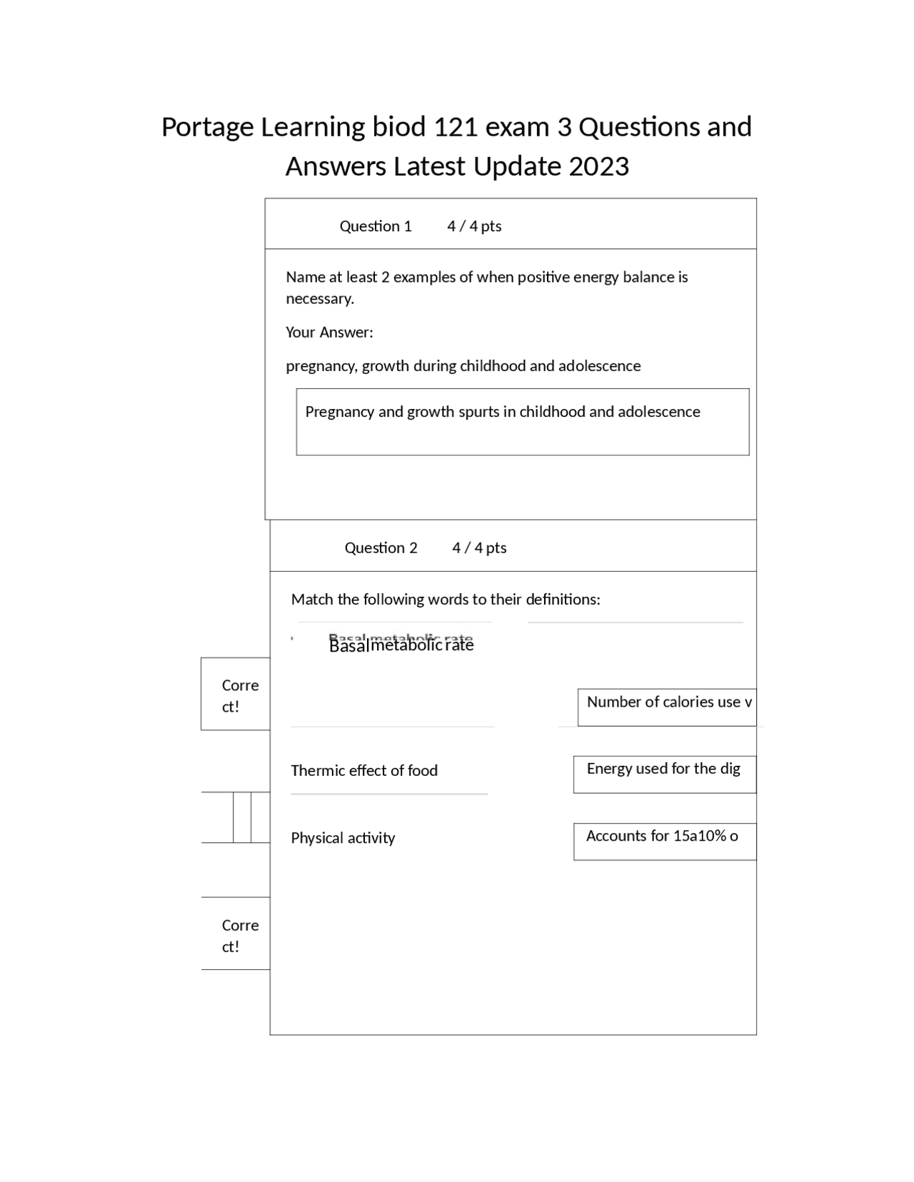 121 Learning Portage Learning biod 121 exam 3 Questions and Answers Latest Update ...