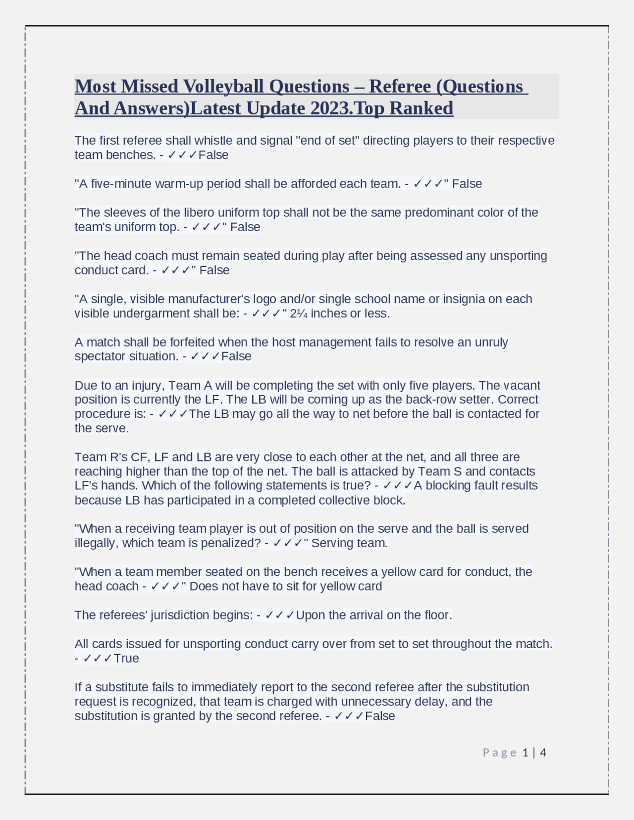 Most Missed Volleyball Questions Referee (Questions And Answers)Latest Update 2023.Top R