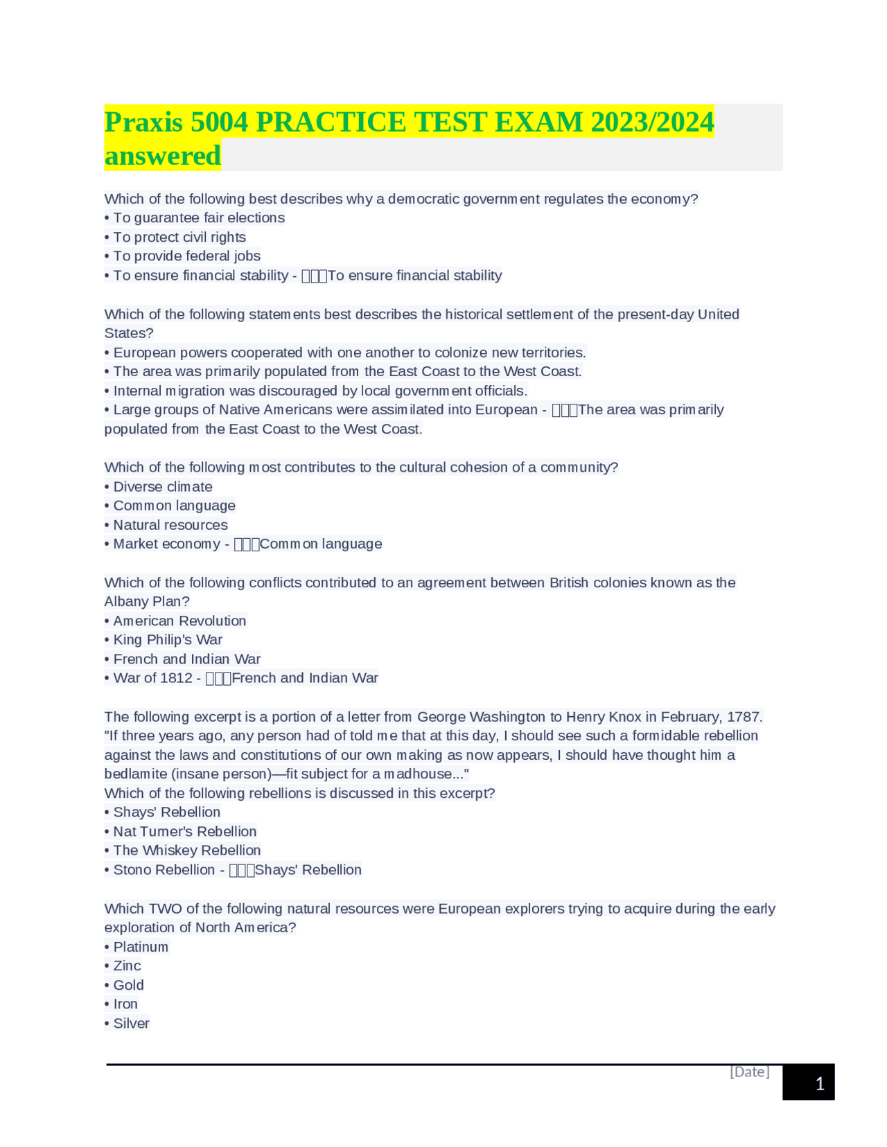 Praxis 5004 PRACTICE TEST EXAM 2023/2024 answered | Exams History | Docsity