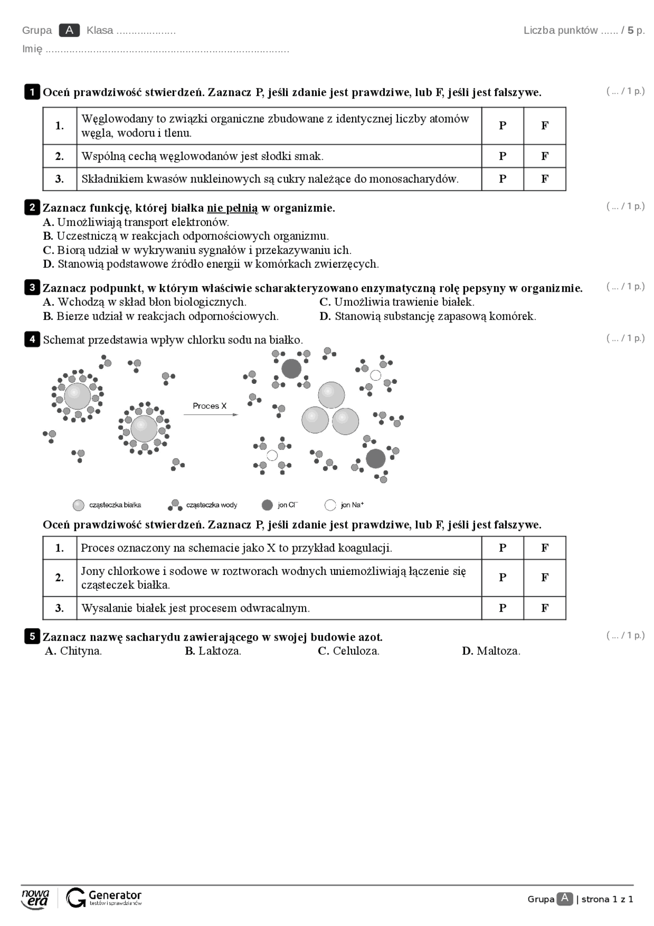 Chemiczne podstawy życia | Zadania Chemia | Docsity