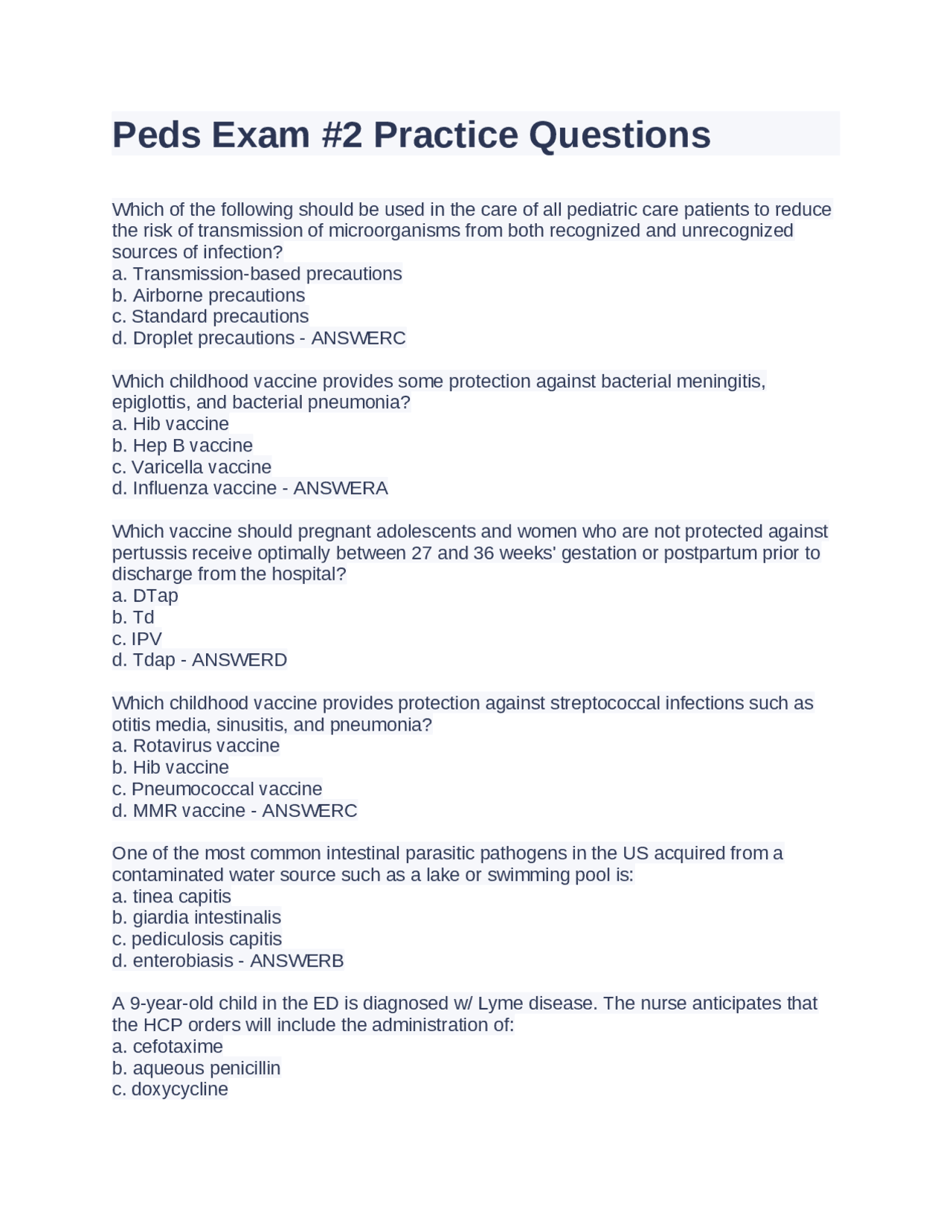 Peds Exam #2 Practice Questions|Peds Exam #2 Practice Questions | Exams ...