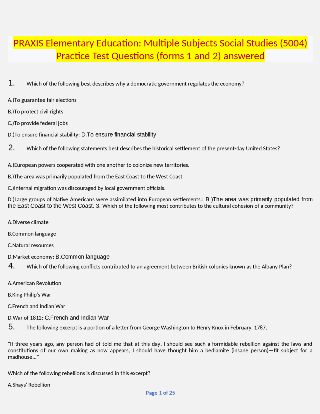 PRAXIS Elementary Education Multiple Subjects Social Studies (5004