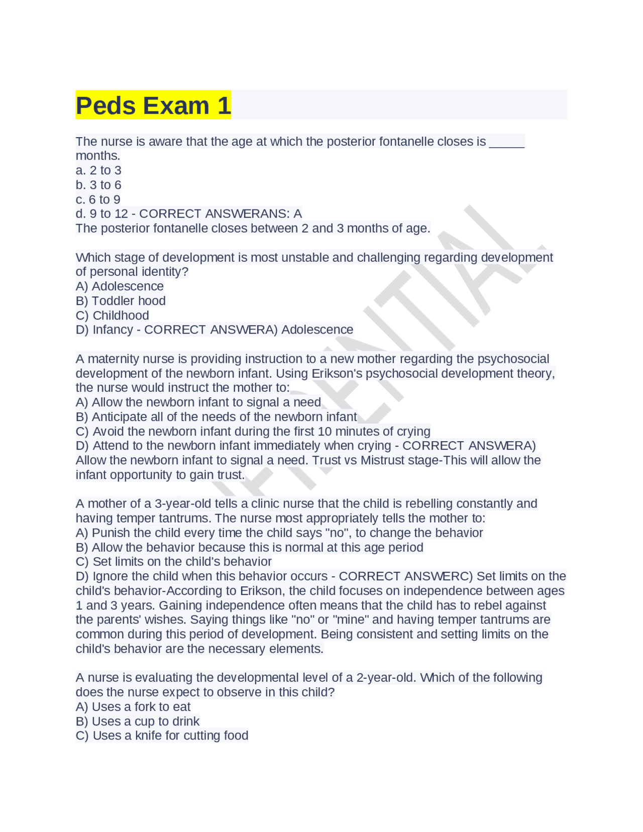 Peds Exam 1Peds Exam 1 | Exams Nursing | Docsity