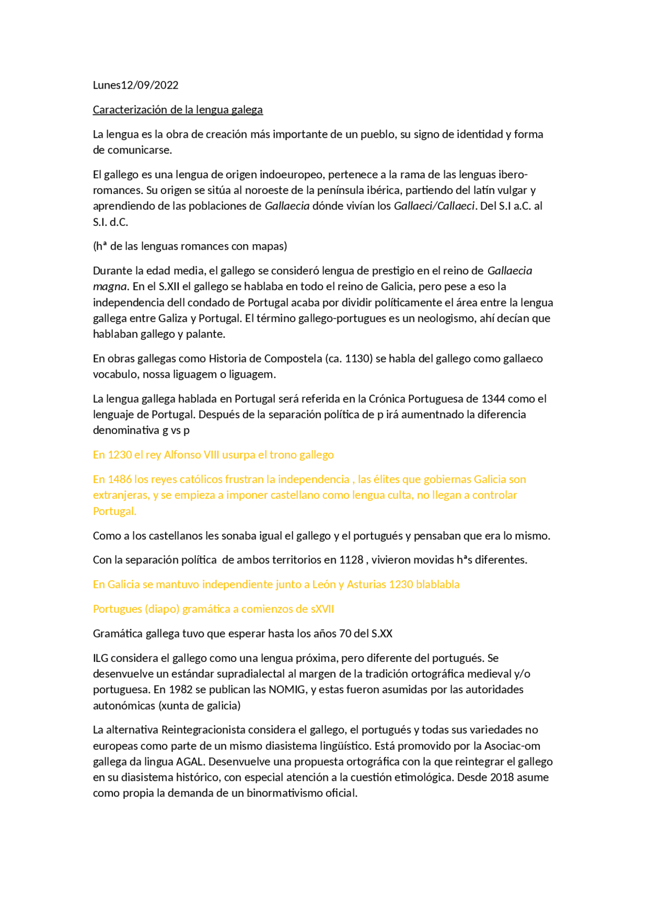 Lengua Gallega I apuntes en gallego y español Apuntes de Filología