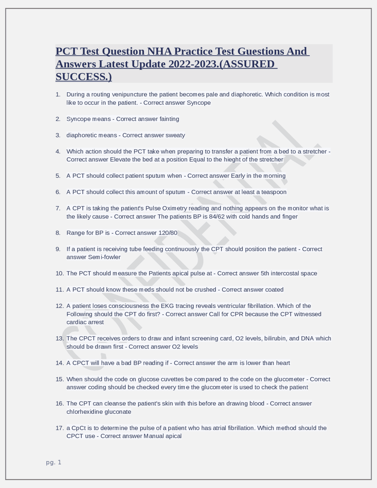 PCT Test Question NHA Practice Test Guestions And Answers Latest Update ...