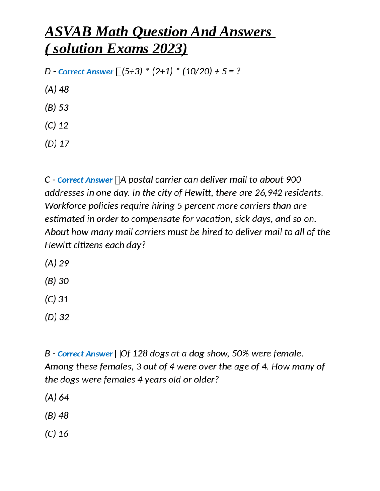 ASVAB Math Question And Answers ( solution Exams 2023) | Exams Nursing ...