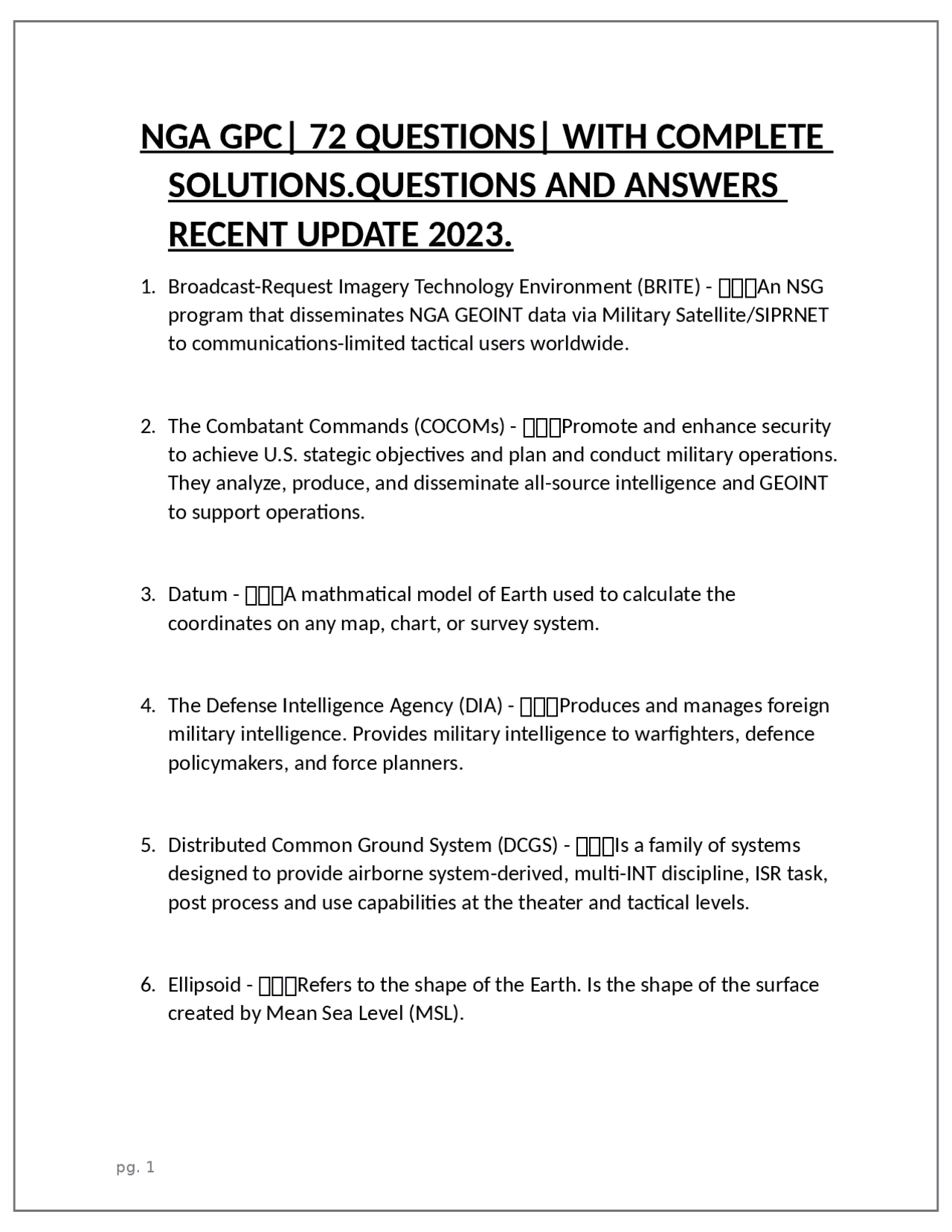 NGA GPC| 72 QUESTIONS| WITH COMPLETE SOLUTIONS.QUESTIONS AND ANSWERS ...