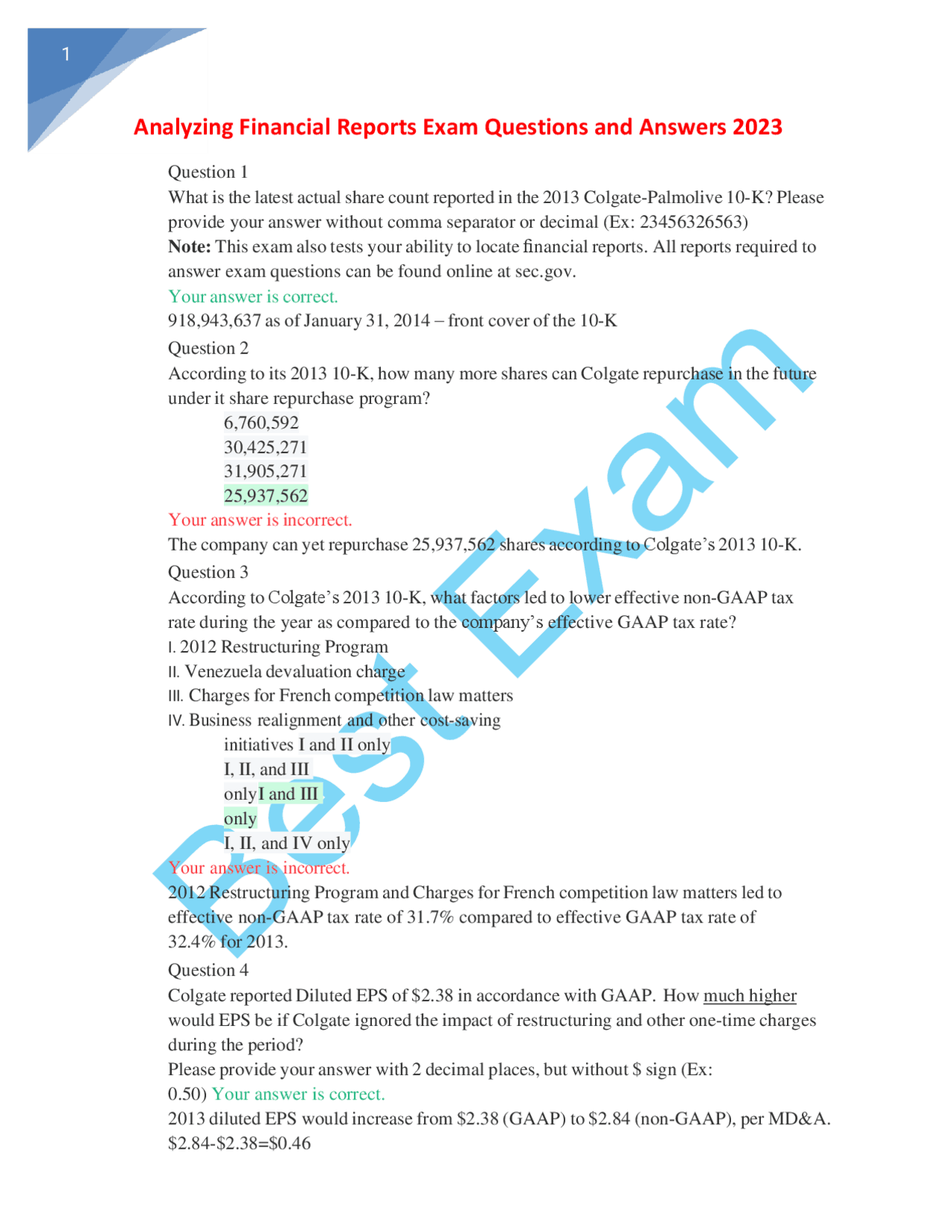 Analyzing Financial Reports Exam Questions and Answers 2023 | Exams ...