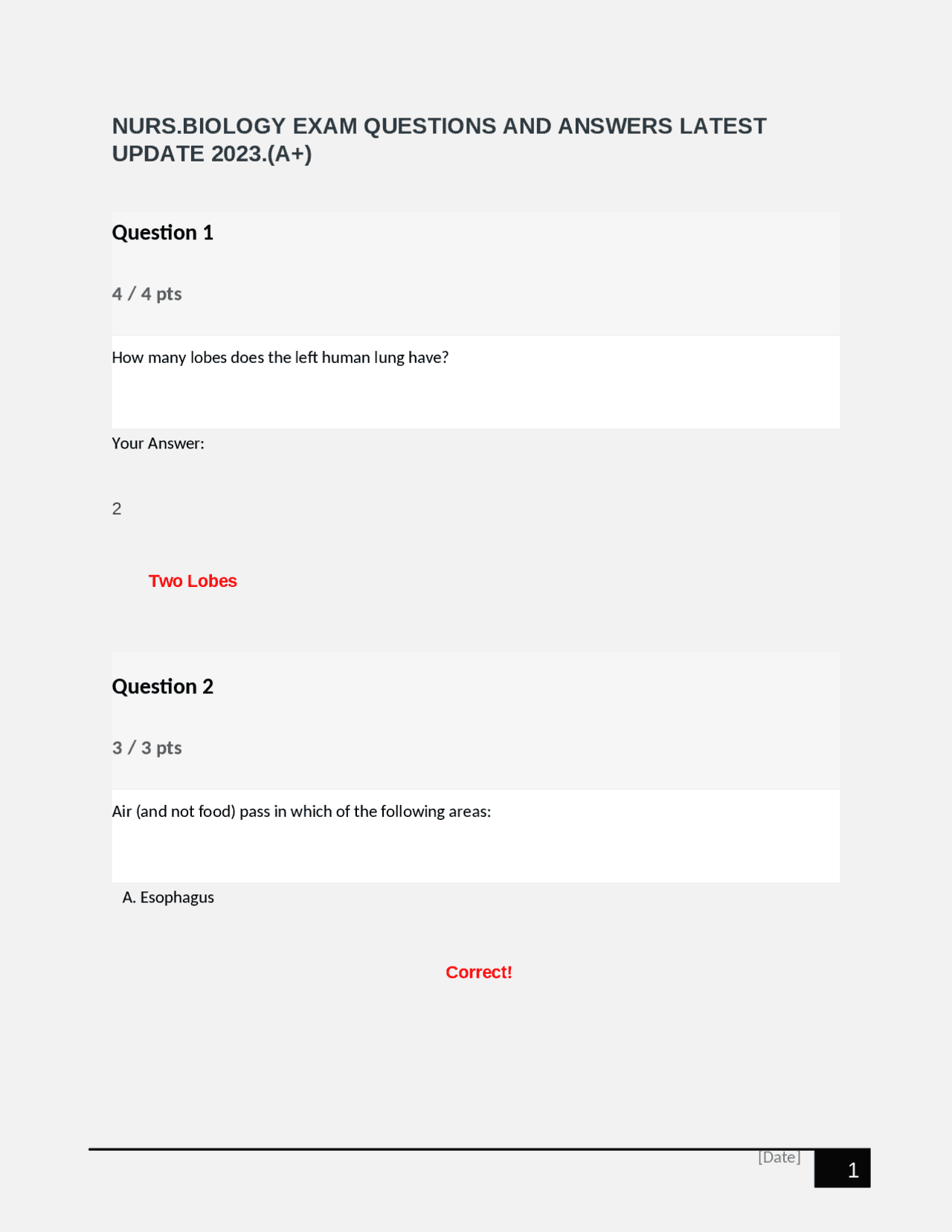 NURS.BIOLOGY Exam Questions and Answers | Exams Nursing | Docsity