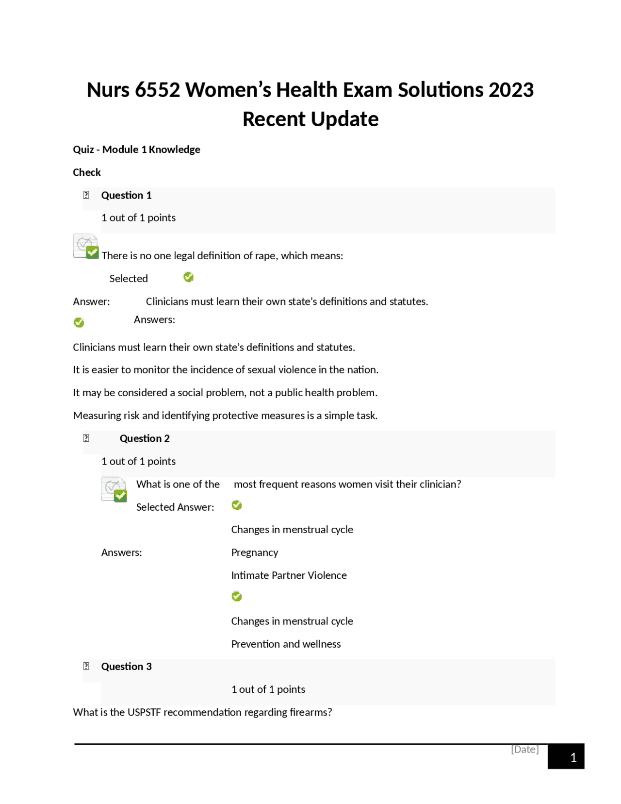 Nurs 6552 Women’s Health Exam Solutions 2023 Recent Update Exams