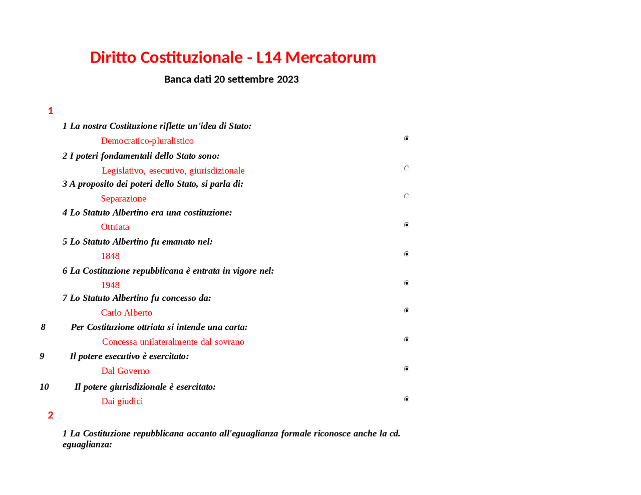 DIRITTO COSTITUZIONALE L14 MERCATORUM SCIENZE GIURIDICHE | Prove d
