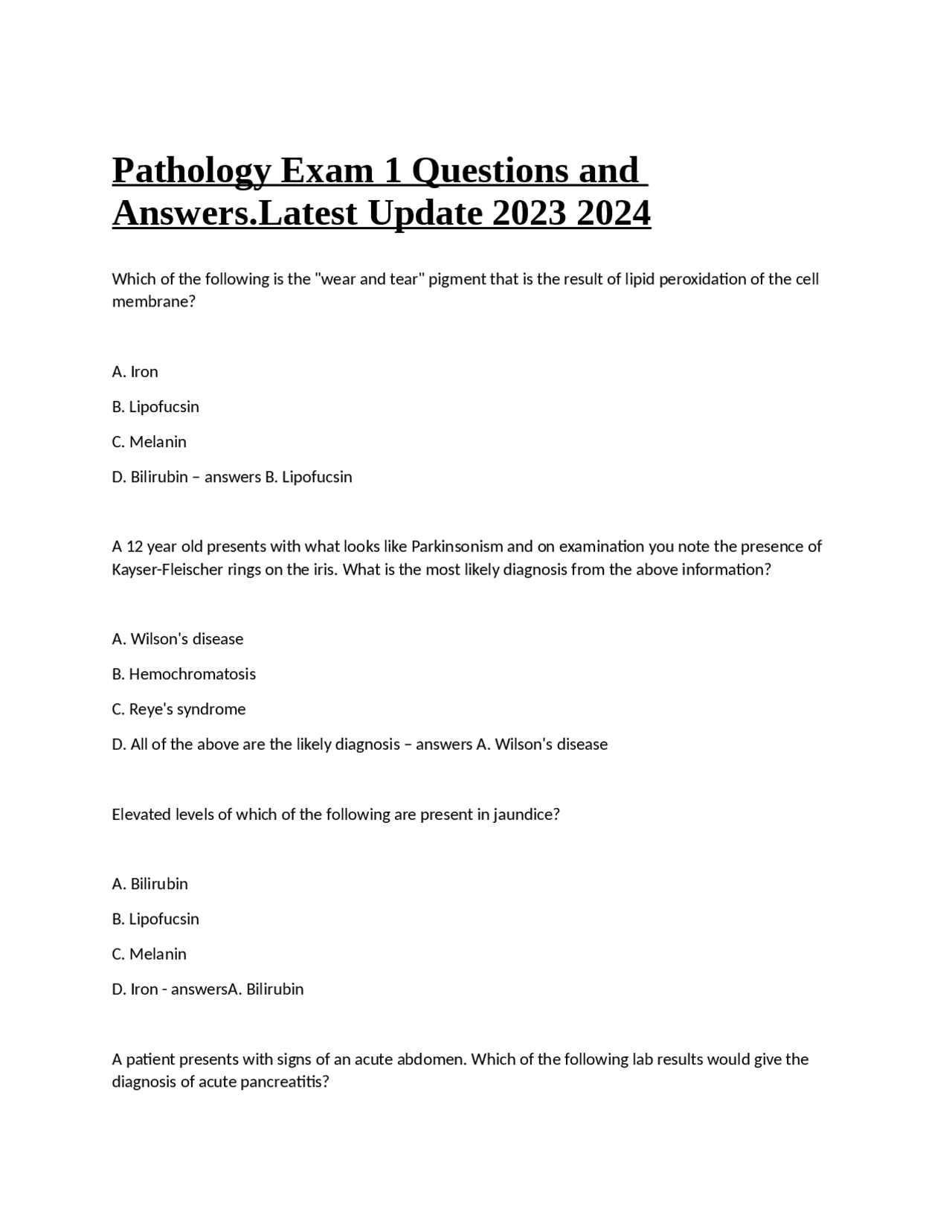 Path Exam One Question Pathology Exam 1 Questions and Answers.Latest Update 2023 2024 | Exams ...