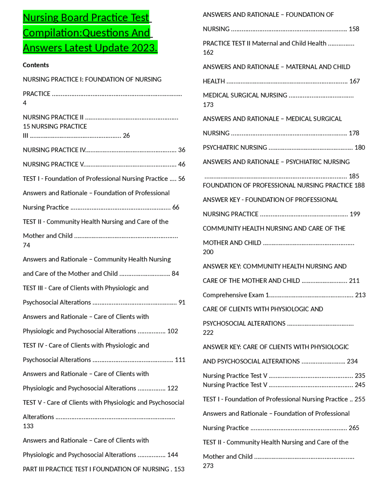 Nursing Board Practice Test Compilation: Questions and Answers Latest ...