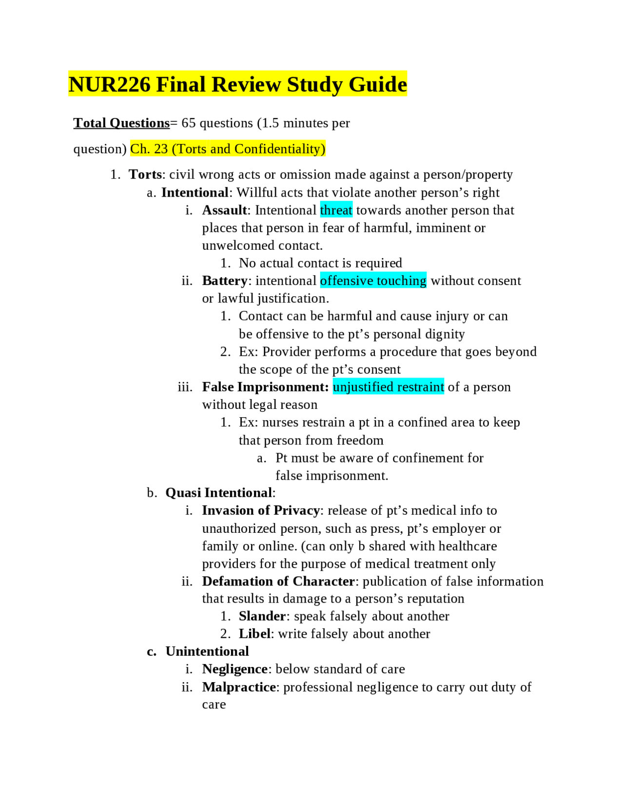 NUR226 Final Review Study Guide | Study Guides, Projects, Research ...