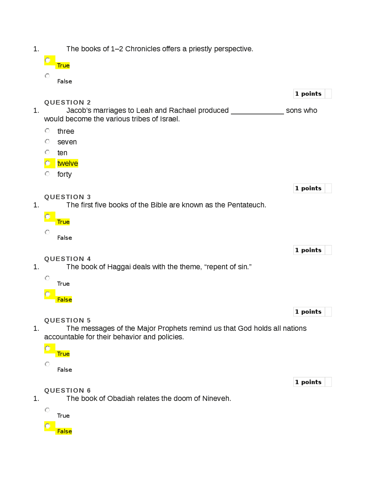 Liberty University Online Academy BIBLE 104 QUESTIONS AND ANSWERS ...
