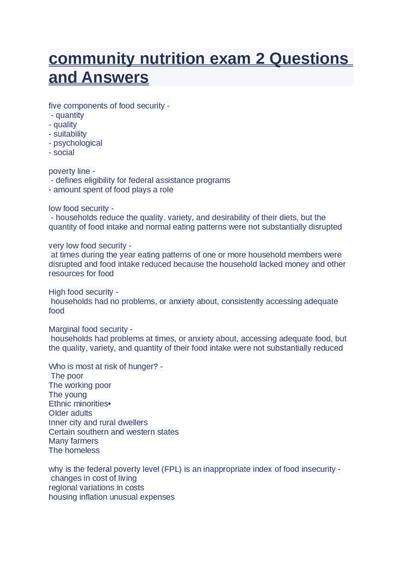 COMMUNITY NUTRITION EXAM QUESTIONS AND ANSWERS PDF visual data 2