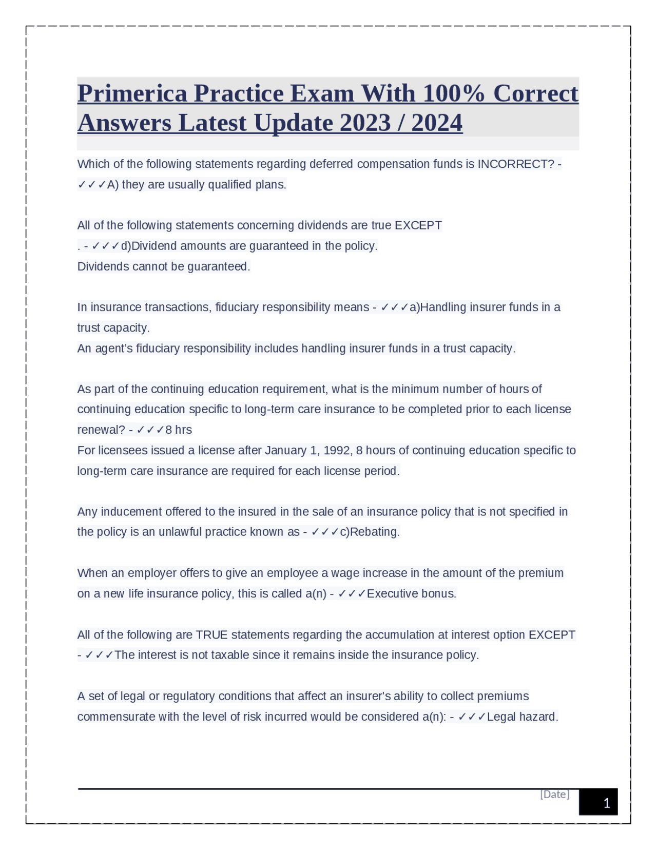 Primerica Practice Exam With 100 Correct Answers Latest Update 2023 /