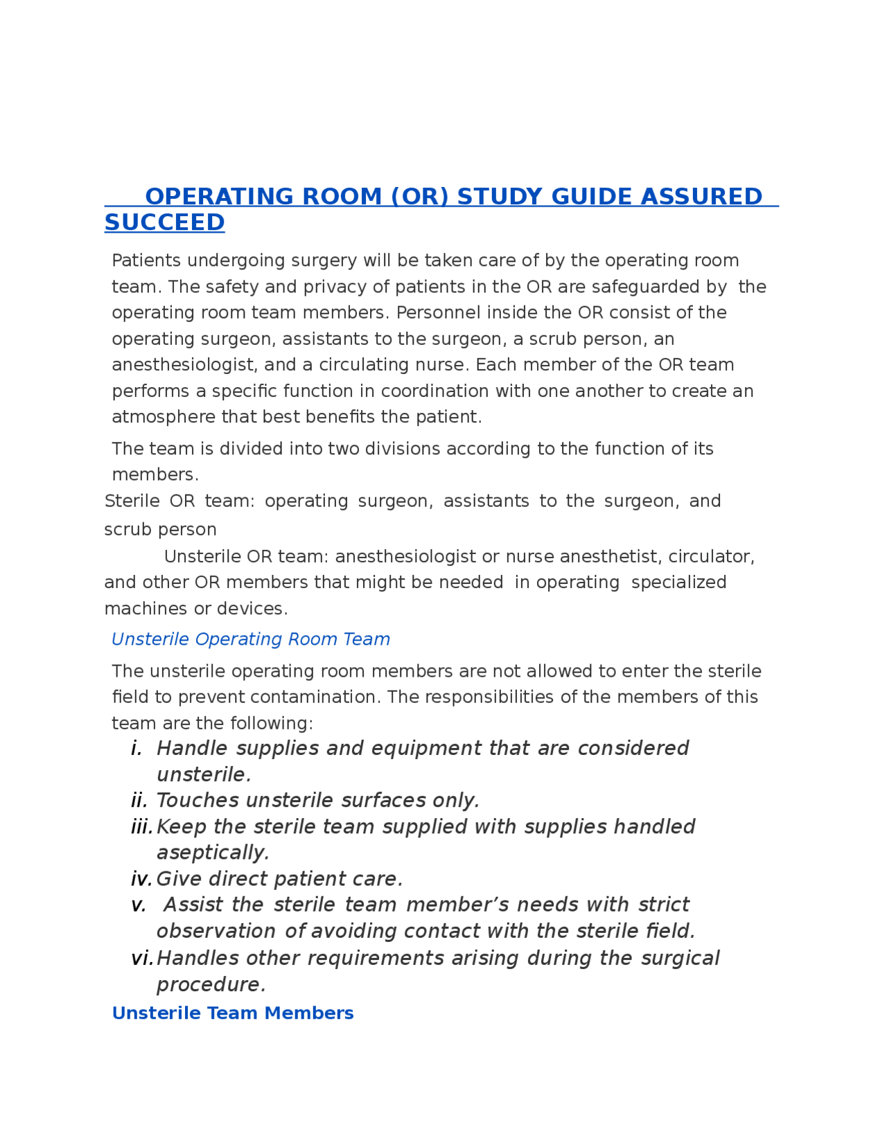 OPERATING ROOM (OR) STUDY GUIDE ASSURED SUCCEED | Study notes Nursing ...