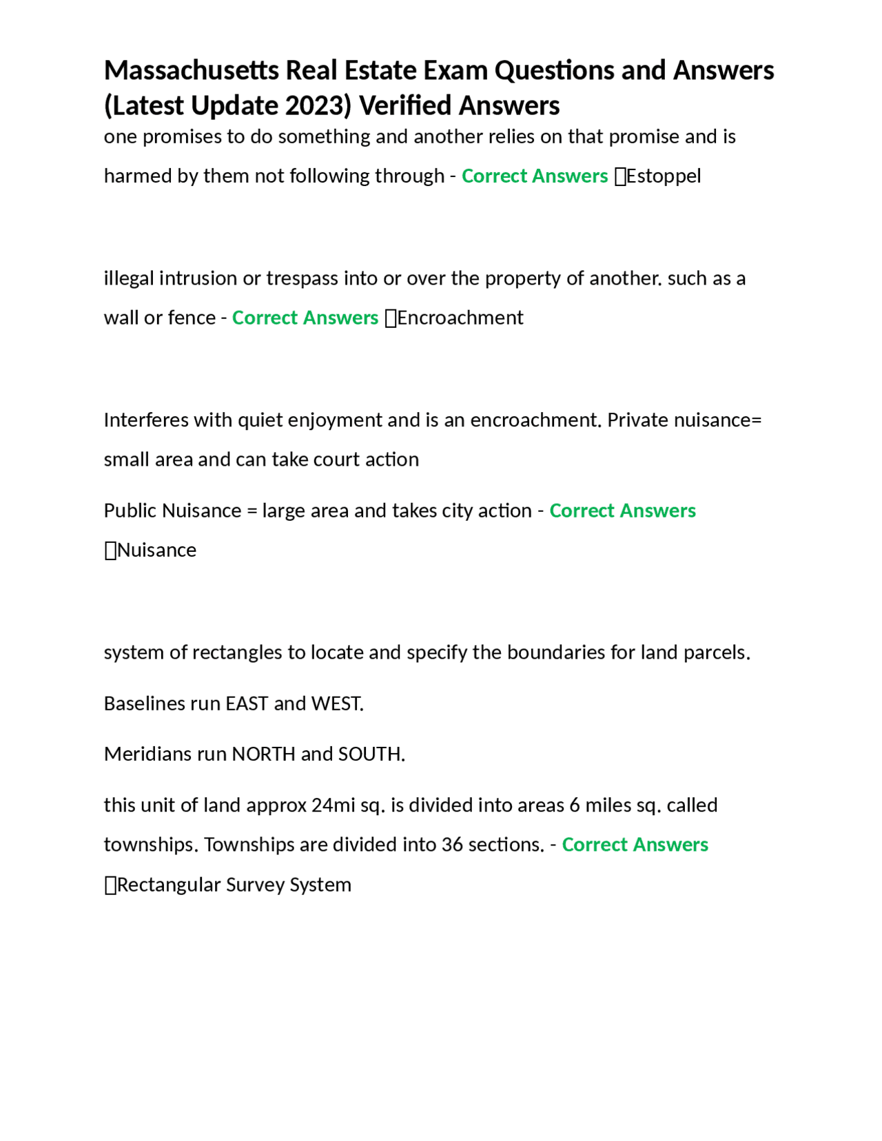 Massachusetts Real Estate Exam Questions and Answers (Latest Update