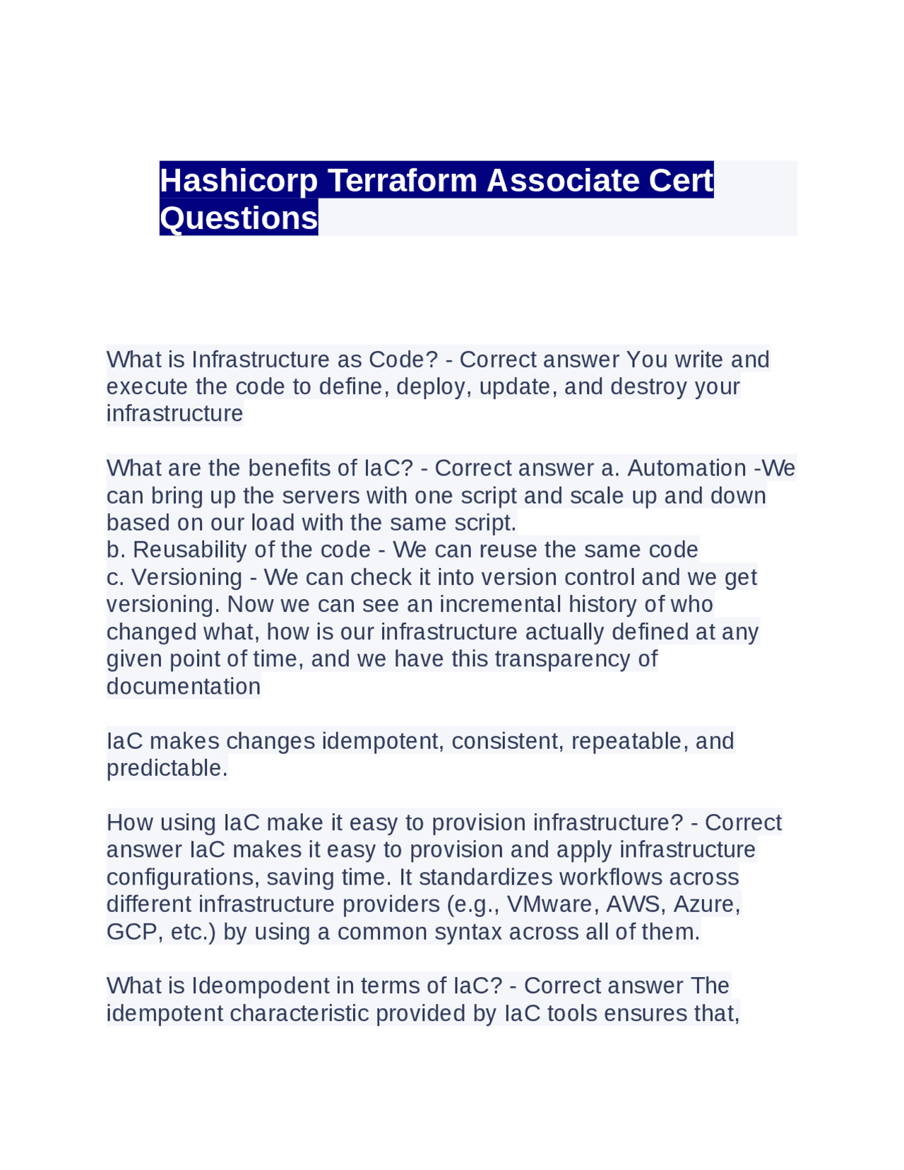 Hashicorp Terraform Associate Cert Questions | Exams Nursing | Docsity