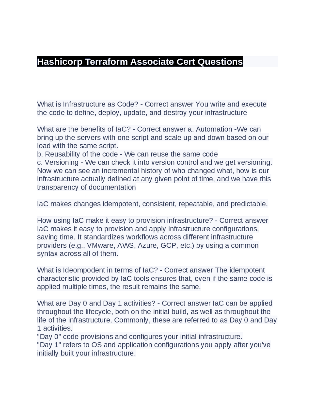 Hashicorp Terraform Associate Cert Questions | Exams Nursing | Docsity