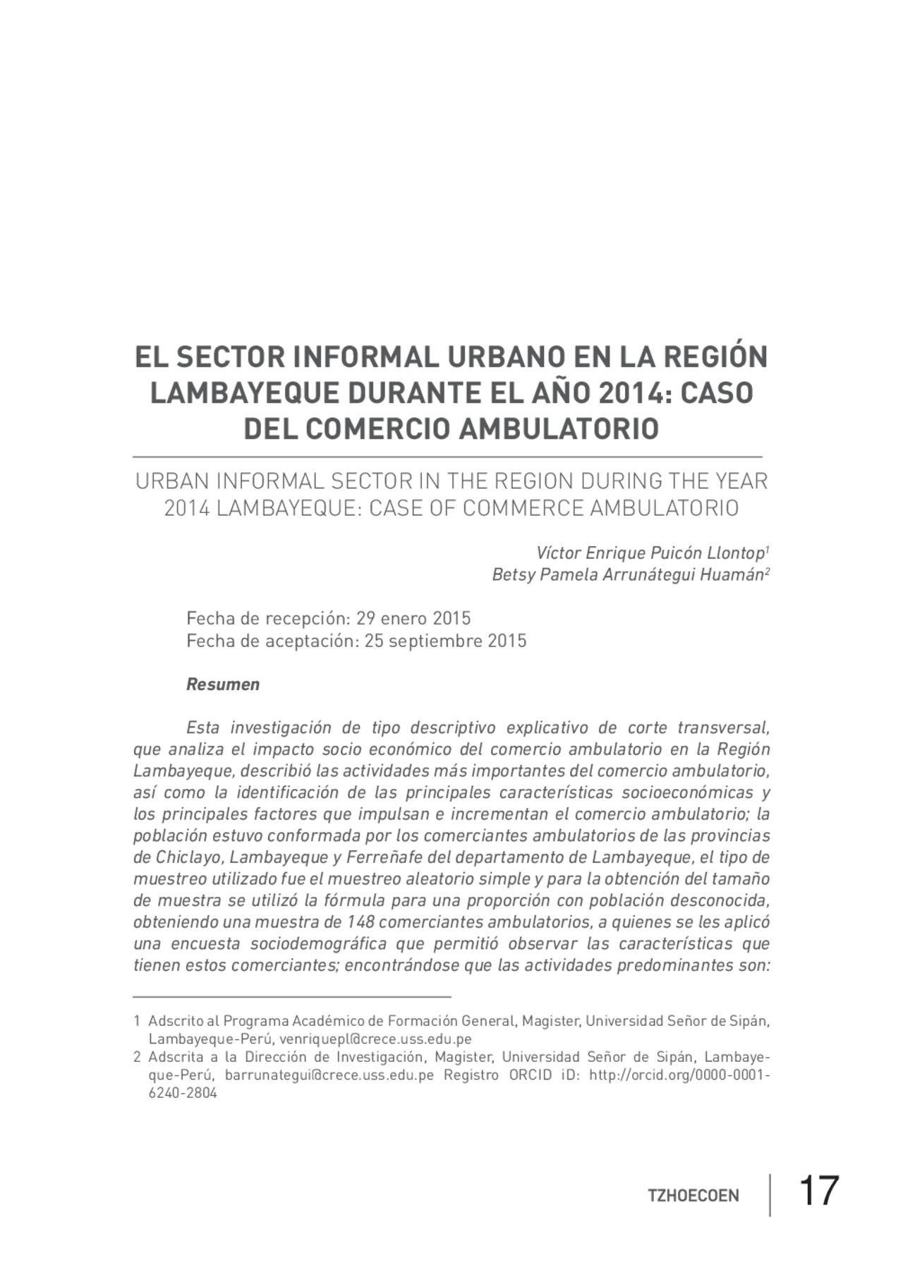 Comercio informal de mochoqueque | Tesis de Metodología de ...