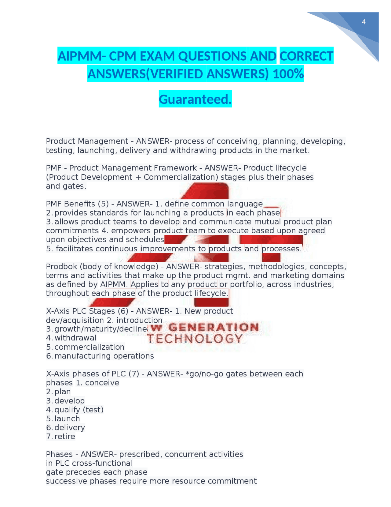 Cpm Study Questions AIPMM- CPM EXAM 2023-2024 QUESTIONS AND CORRECT ANSWERS(VERIFIED ...