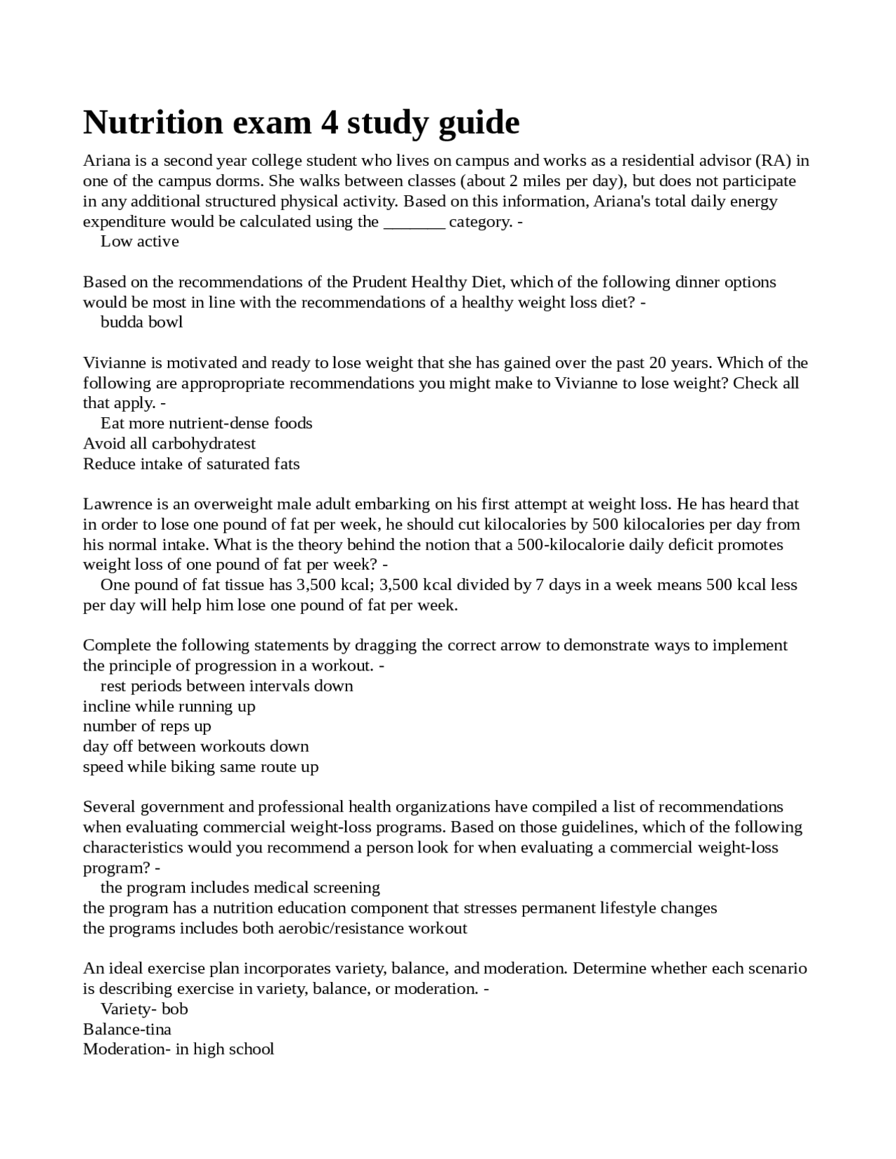 Nutrition Study Guide Examples Nutrition exam 4 study guide | Exams Nutrition | Docsity
